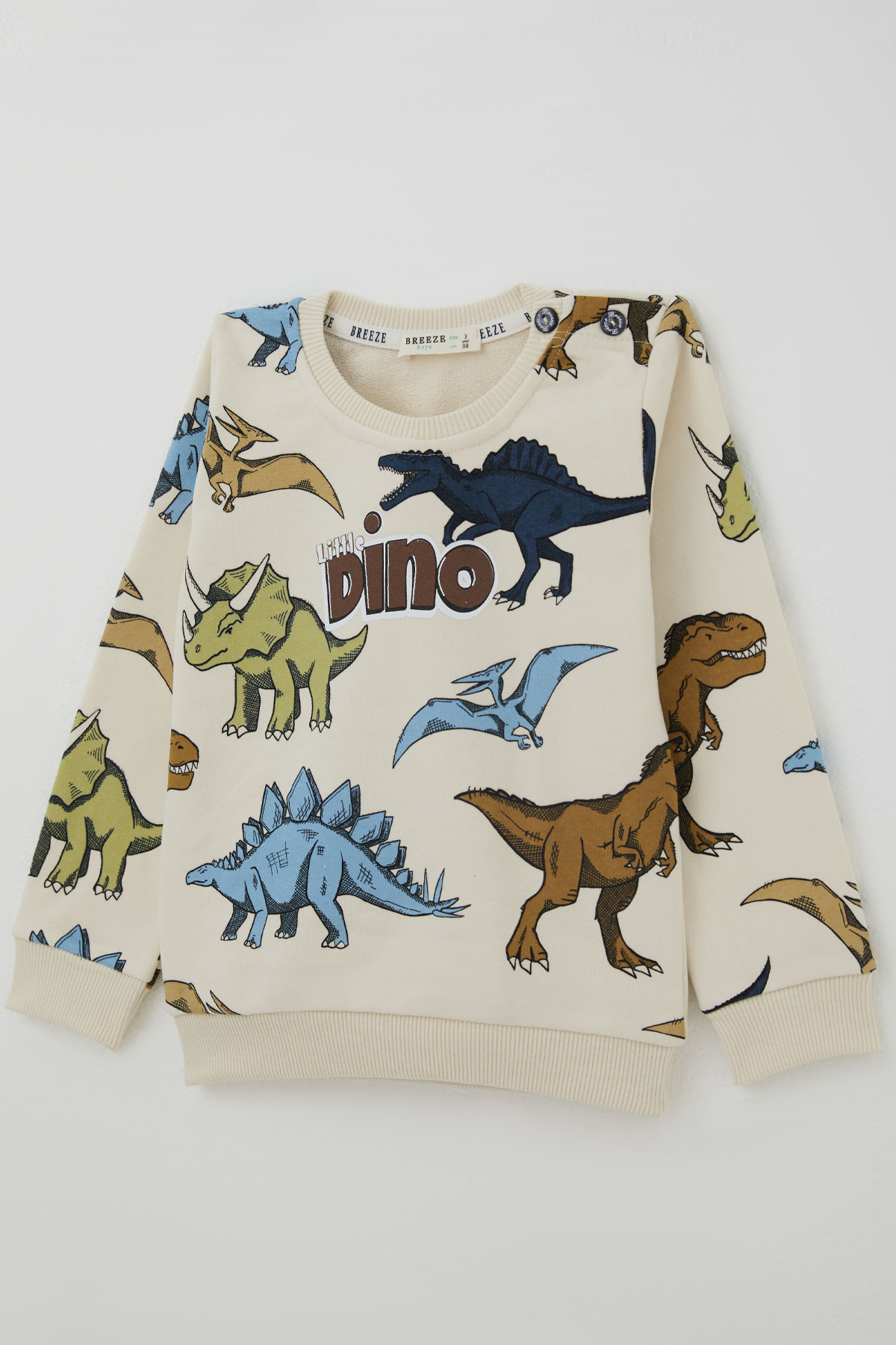 Breeze Erkek Çocuk Eşofman Takımı Kükreyen Dinozorlar Desenli Krem (1.5-5 Yaş)
