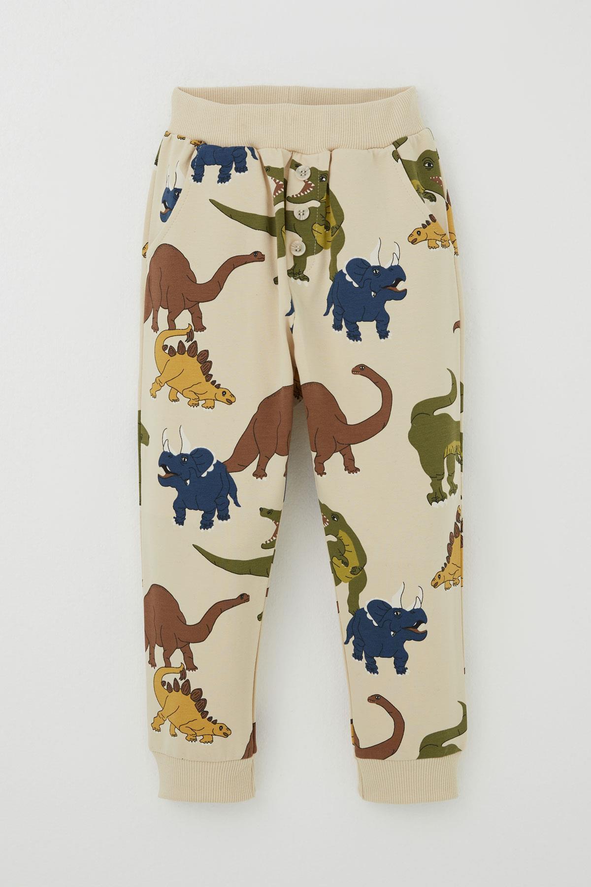 Breeze Erkek Çocuk Eşofman Takımı Kükreyen Dinozorlar Desenli Krem (1.5-5 Yaş)
