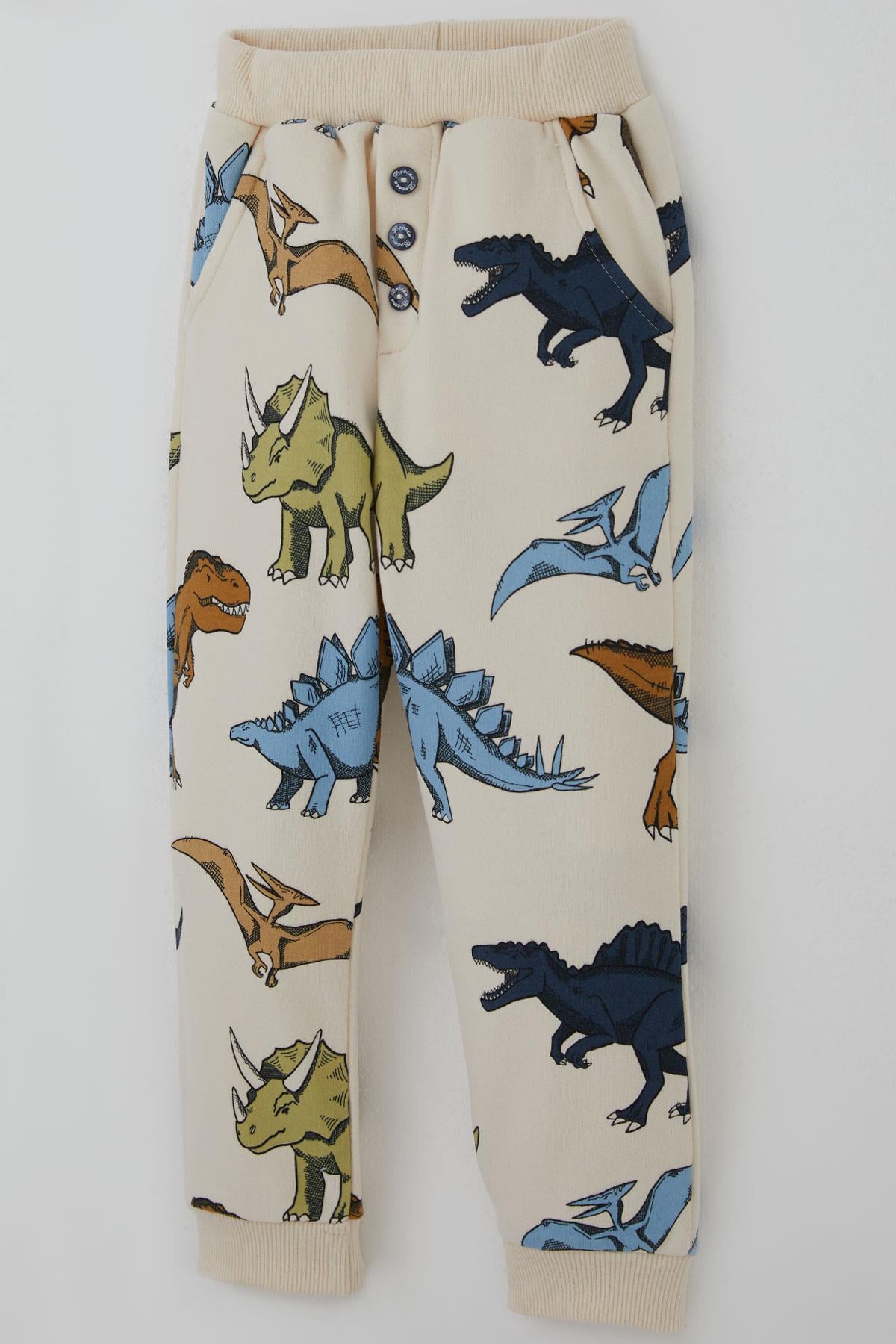 Breeze Erkek Çocuk Eşofman Takımı Kükreyen Güçlü Dinozorlar Desenli Krem (1.5-5 Yaş)