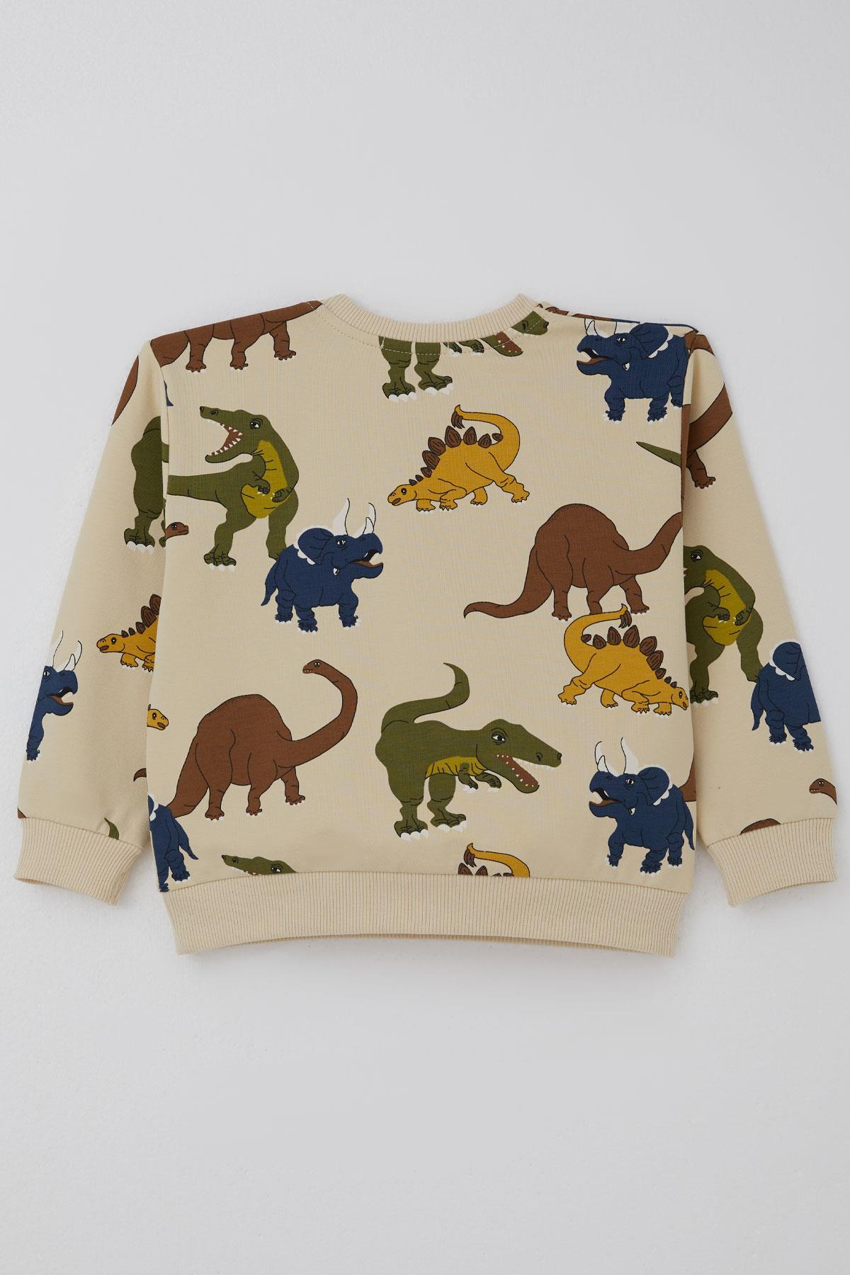 Breeze Erkek Çocuk Eşofman Takımı Kükreyen Dinozorlar Desenli Krem (2-6 Yaş)