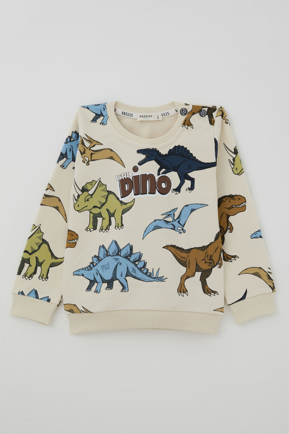 Breeze Erkek Çocuk Eşofman Takımı Kükreyen Dinozorlar Desenli Krem (1.5-5 Yaş)