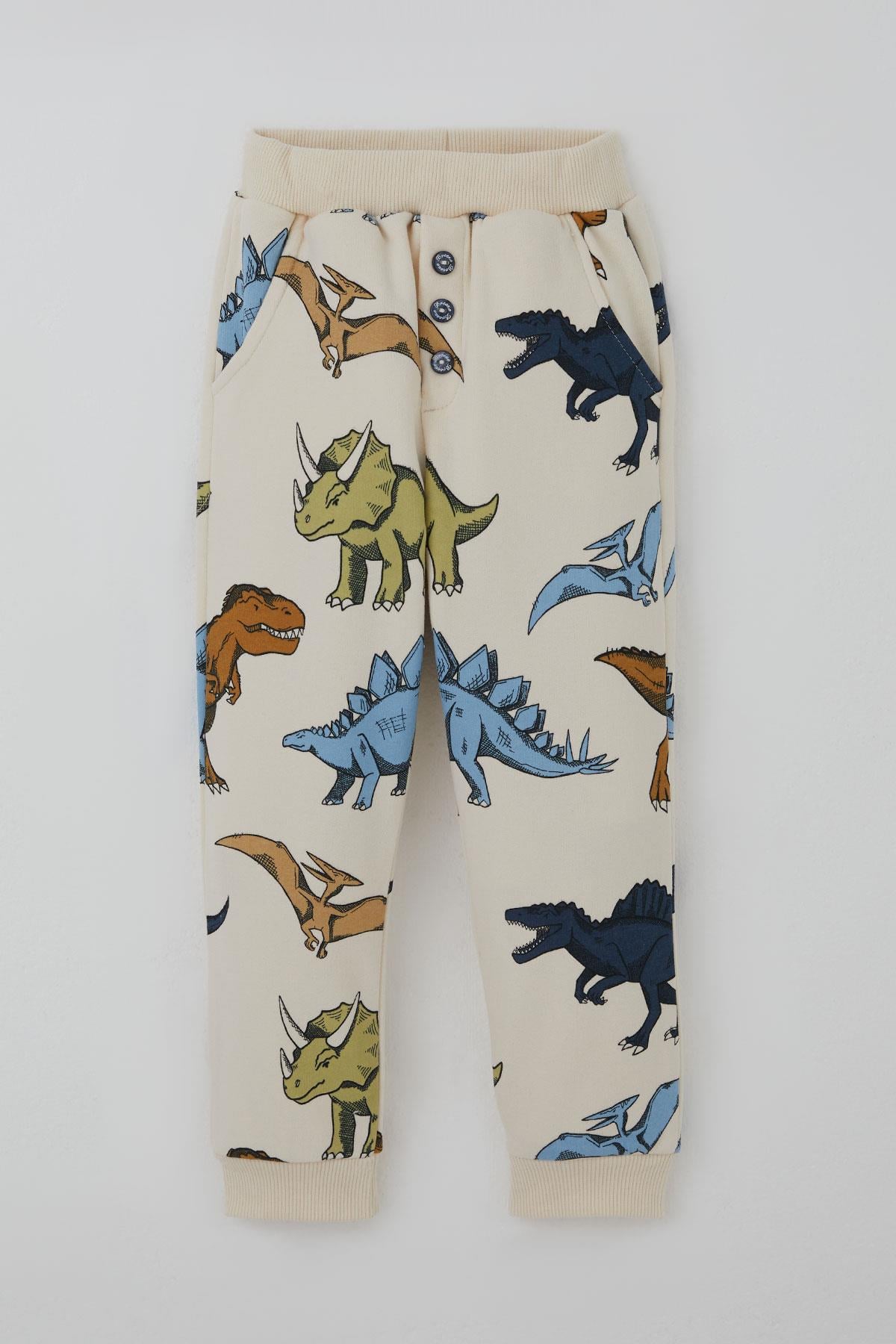 Breeze Erkek Çocuk Eşofman Takımı Kükreyen Güçlü Dinozorlar Desenli Krem (1.5-5 Yaş)