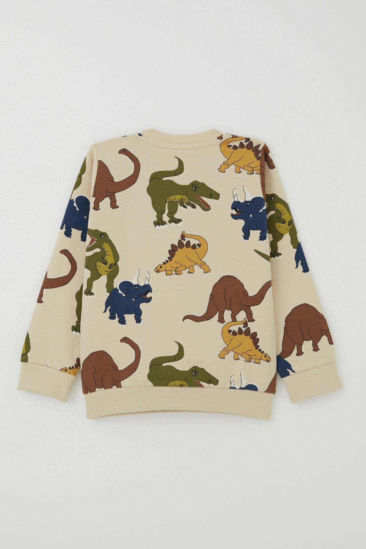 Breeze Erkek Çocuk Eşofman Takımı Kükreyen Dinozorlar Desenli Krem (1.5-5 Yaş)
