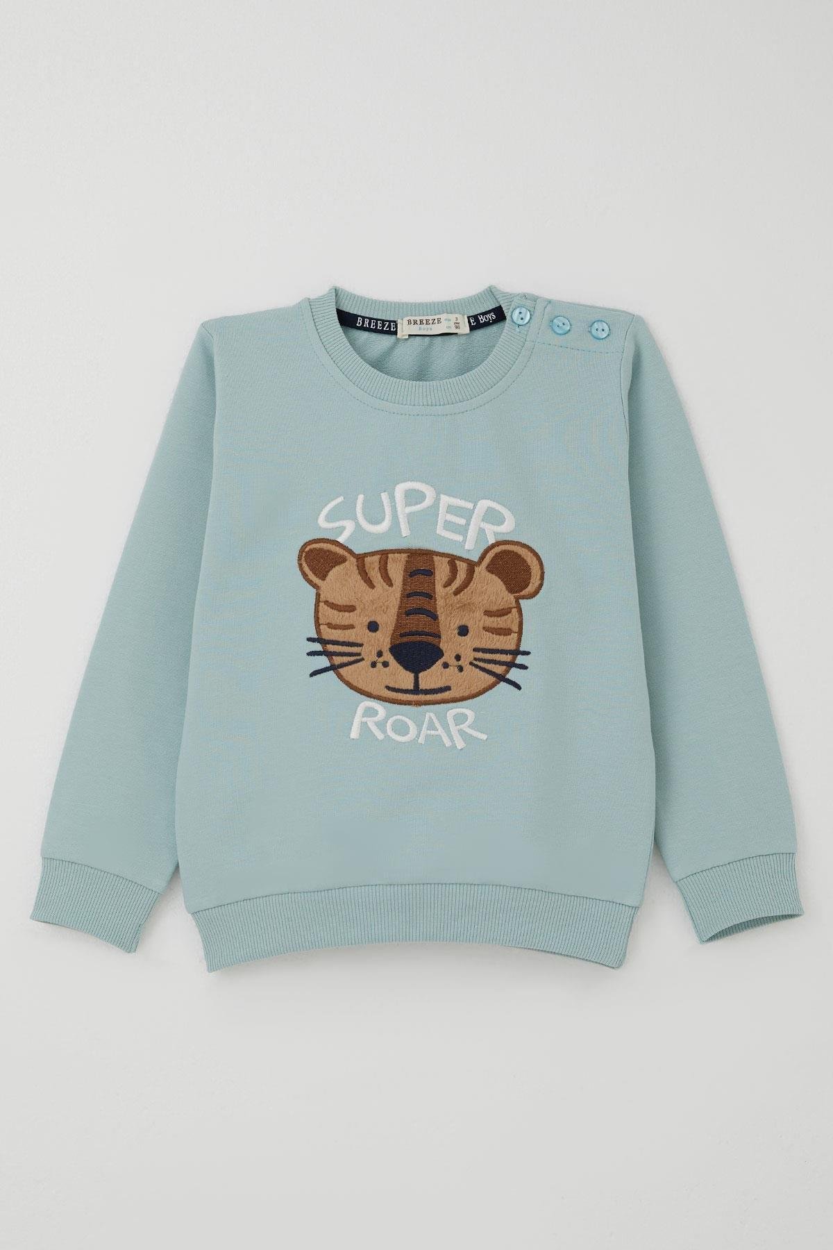Breeze Erkek Çocuk Eşofman Takımı Sevimli Kaplan Nakışlı Su Yeşili (1-4 Yaş)