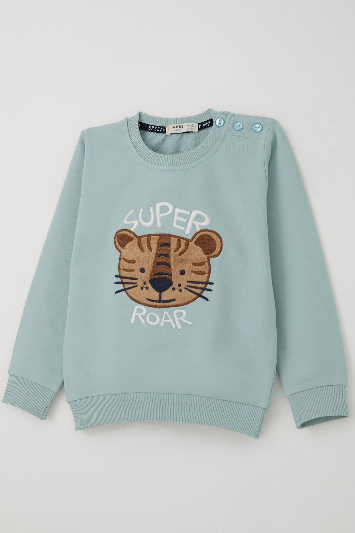 Breeze Erkek Çocuk Eşofman Takımı Sevimli Kaplan Nakışlı Su Yeşili (1-4 Yaş)
