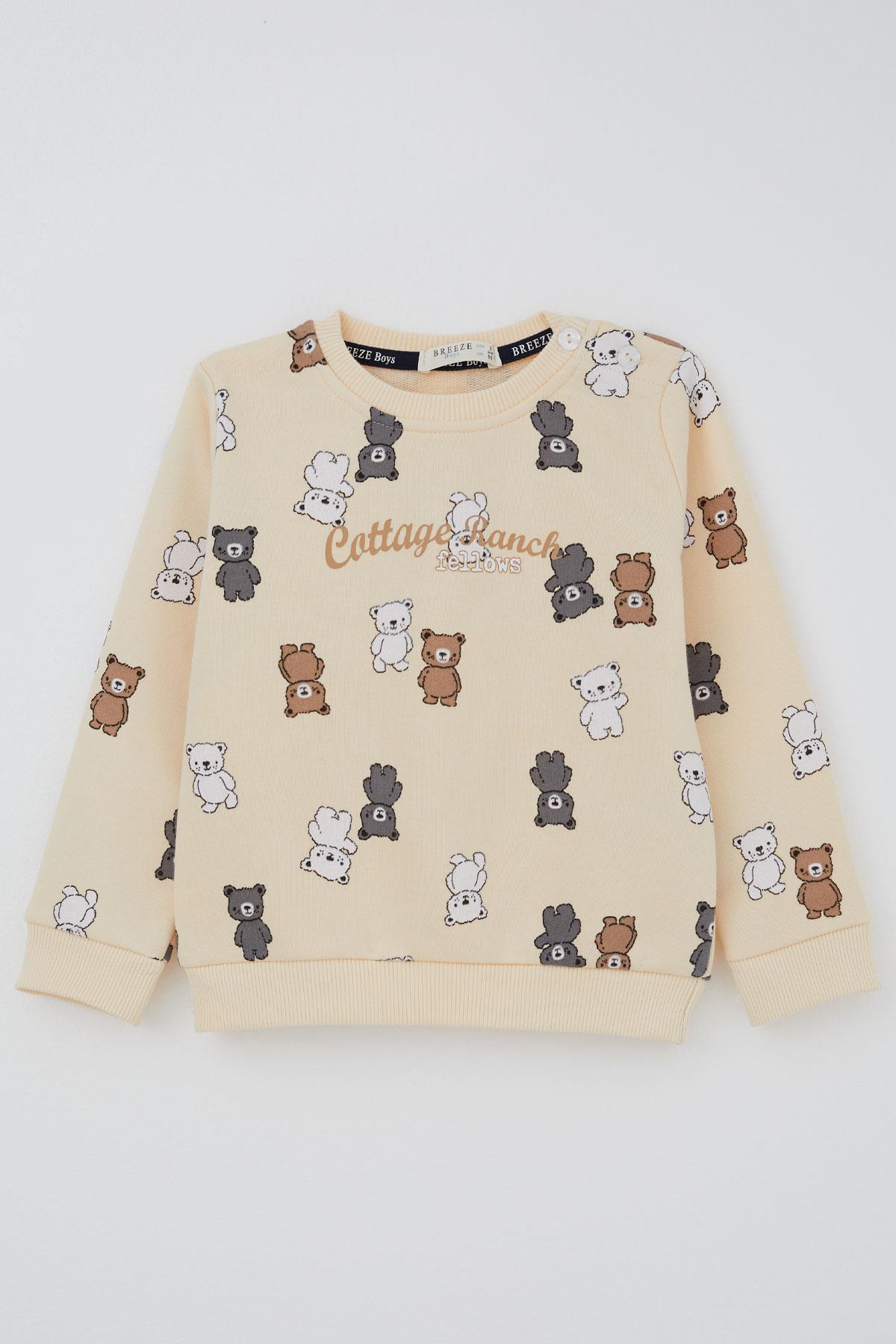 Breeze Erkek Çocuk Eşofman Takımı Sevimli Ayıcıklar Desenli Krem (1-3 Yaş)