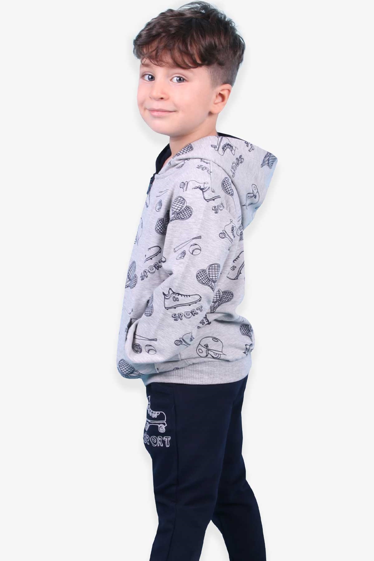 Breeze Erkek Çocuk Eşofman Takımı Spor Temalı Gri Melanj (2-6 Yaş)
