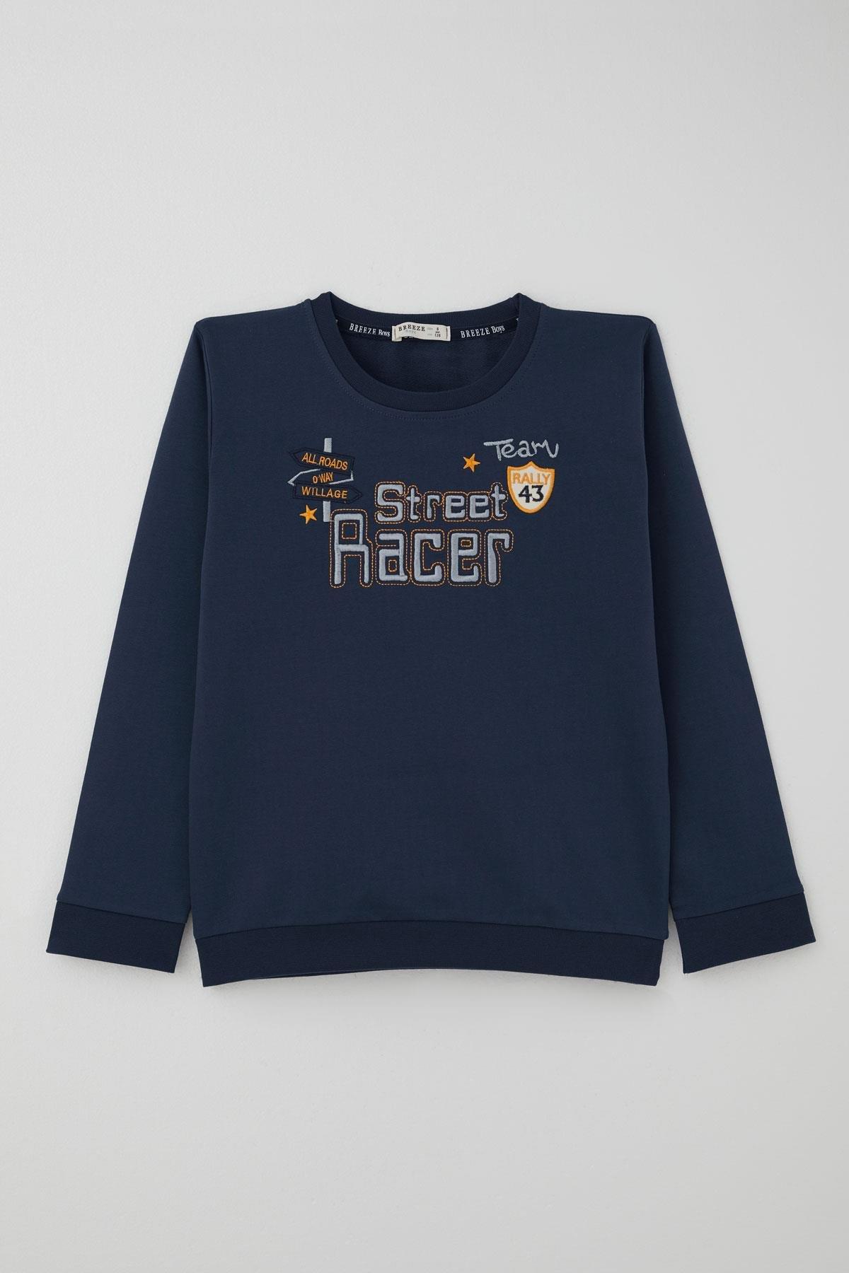 Breeze Erkek Çocuk Eşofman Takımı Yarış Temalı Nakışlı Yazı Baskılı Lacivert (4-8 Yaş)