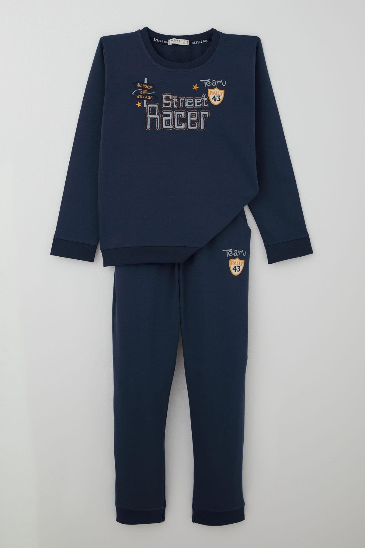 Breeze Erkek Çocuk Eşofman Takımı Yarış Temalı Nakışlı Yazı Baskılı Lacivert (4-8 Yaş)