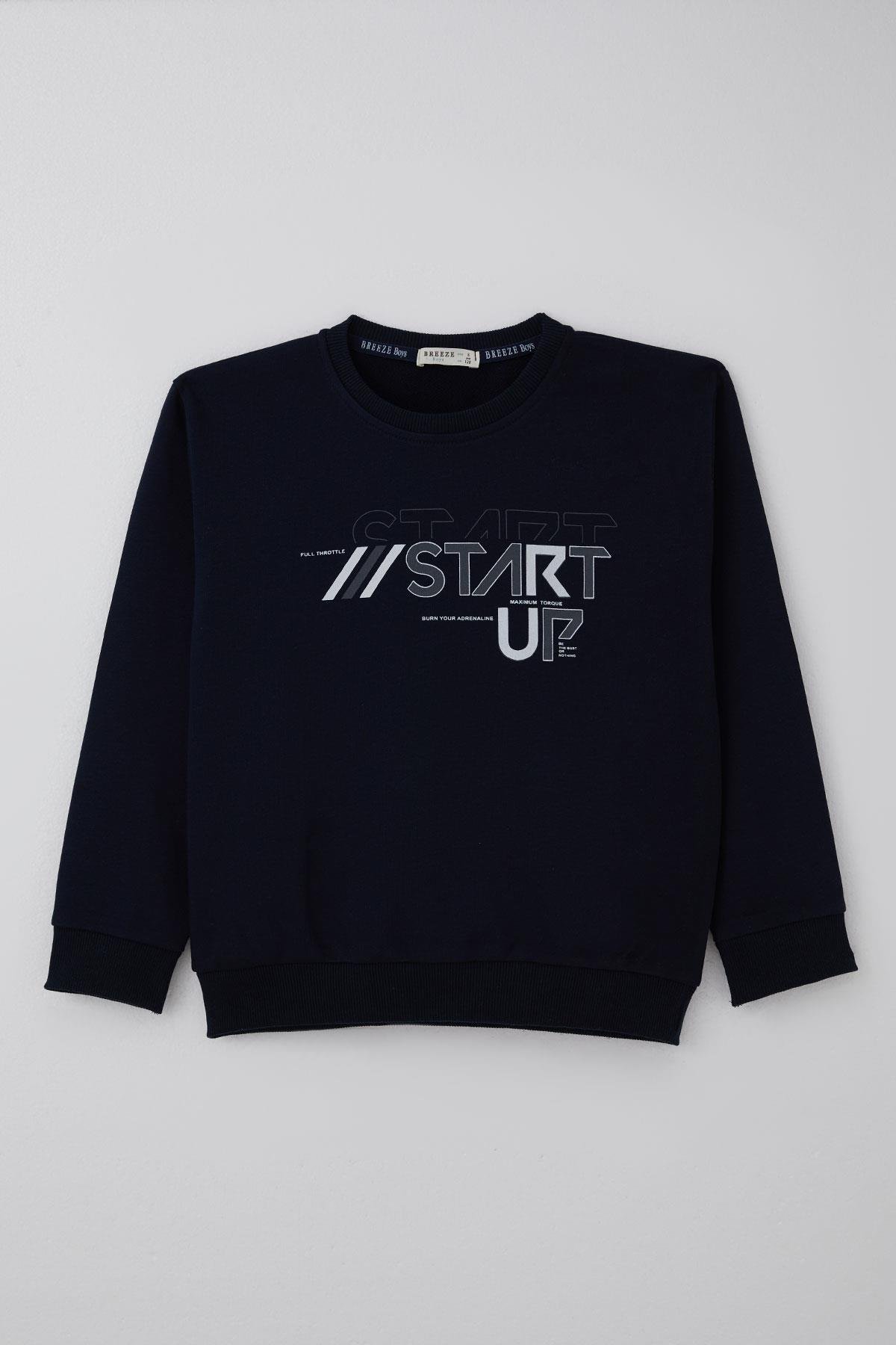 Breeze Erkek Çocuk Eşofman Takımı Yazı Baskılı Pantolunu Parça Detaylı Lacivert (5-10 Yaş)