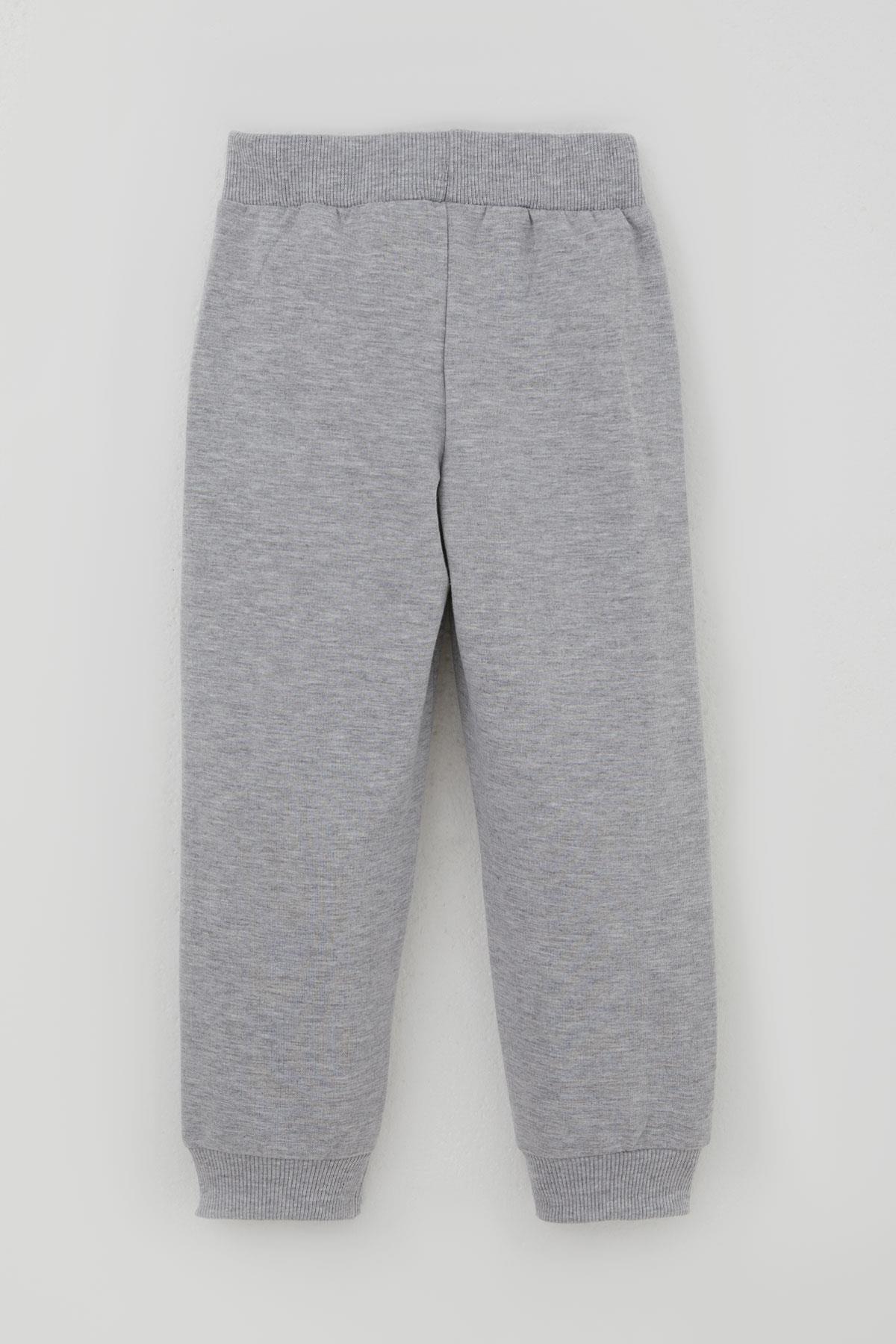 Breeze Erkek Çocuk Eşofman Takımı Yazı Baskılı Kolları Renk Bloklu Gri Melanj (3-6 Yaş)