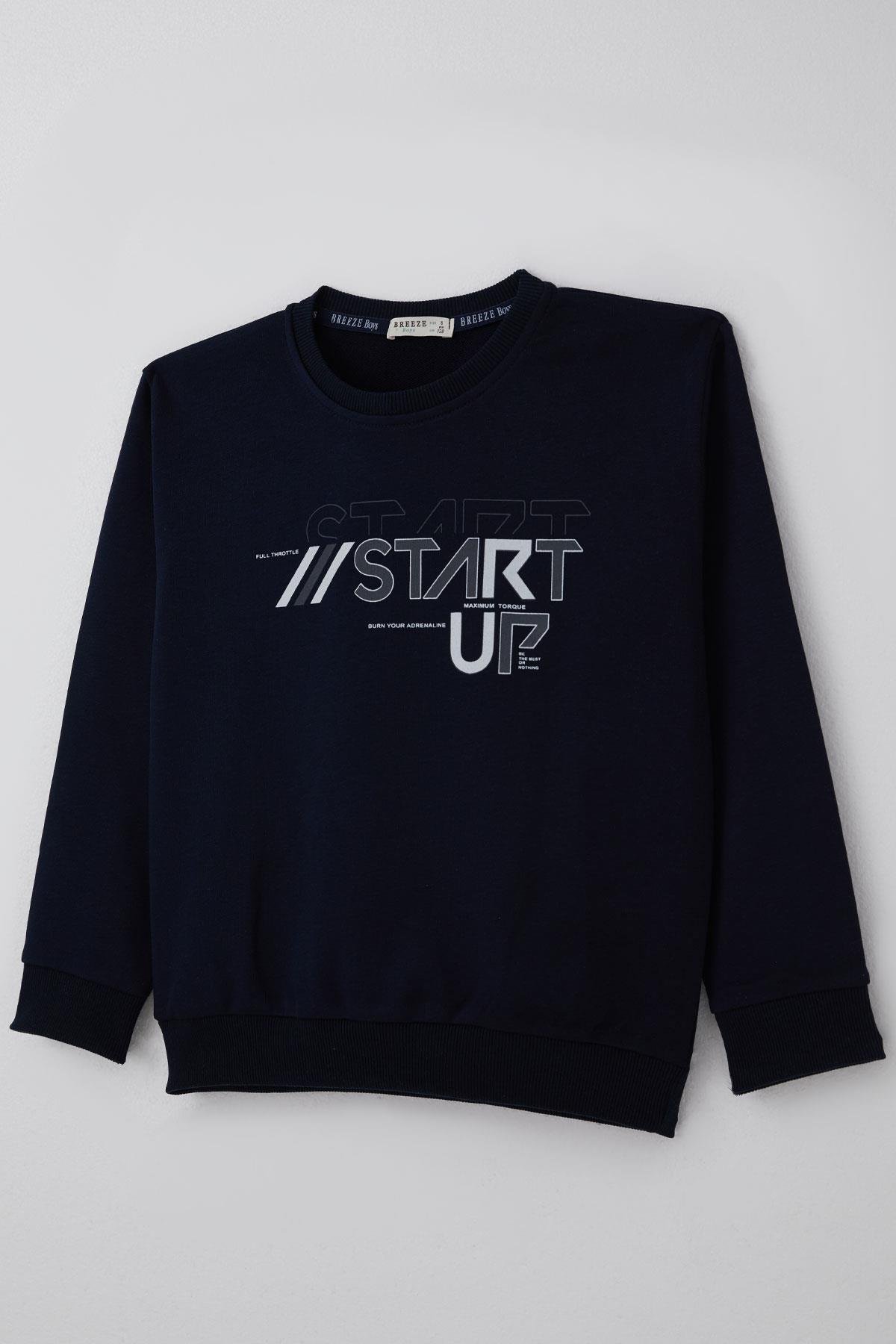 Breeze Erkek Çocuk Eşofman Takımı Yazı Baskılı Pantolunu Parça Detaylı Lacivert (5-10 Yaş)