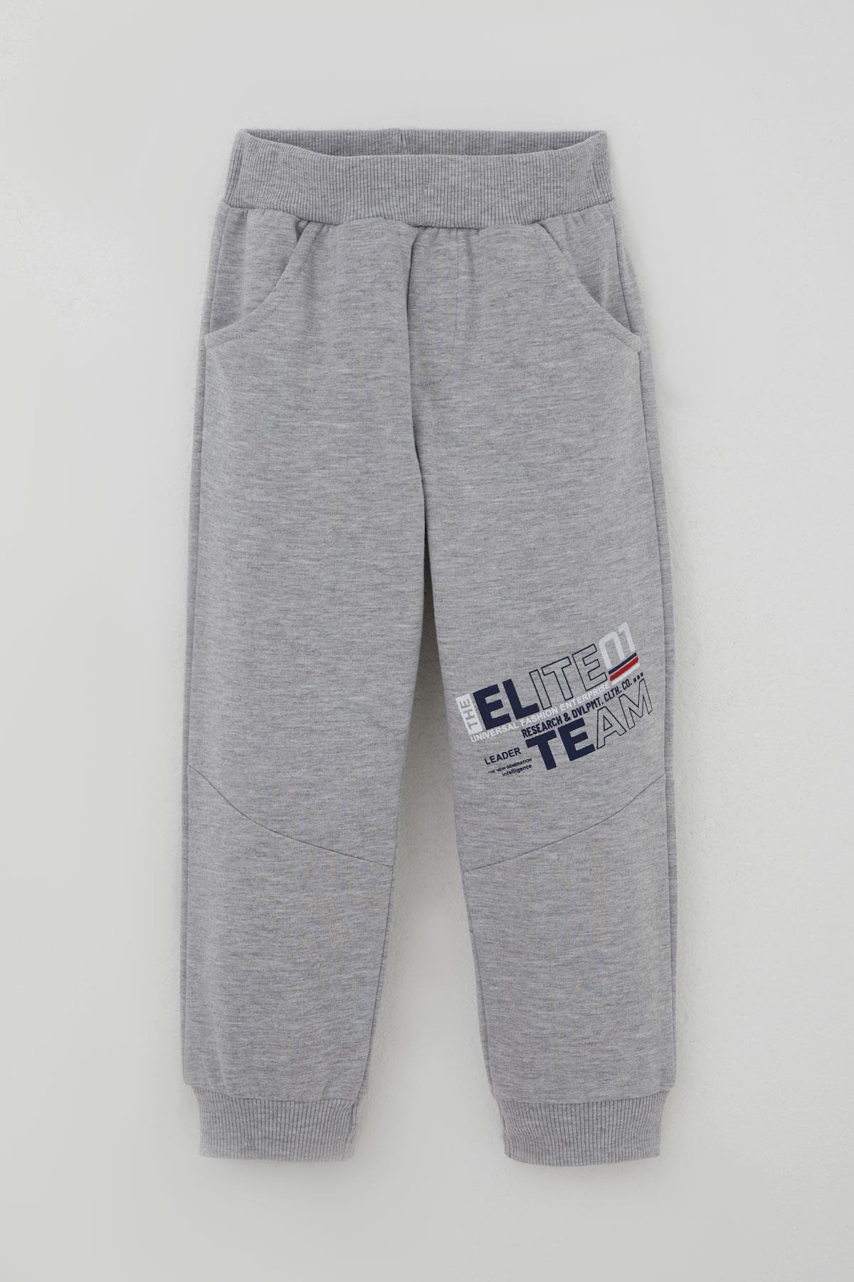 Breeze Erkek Çocuk Eşofman Takımı Yazı Baskılı Kolları Renk Bloklu Gri Melanj (3-6 Yaş)