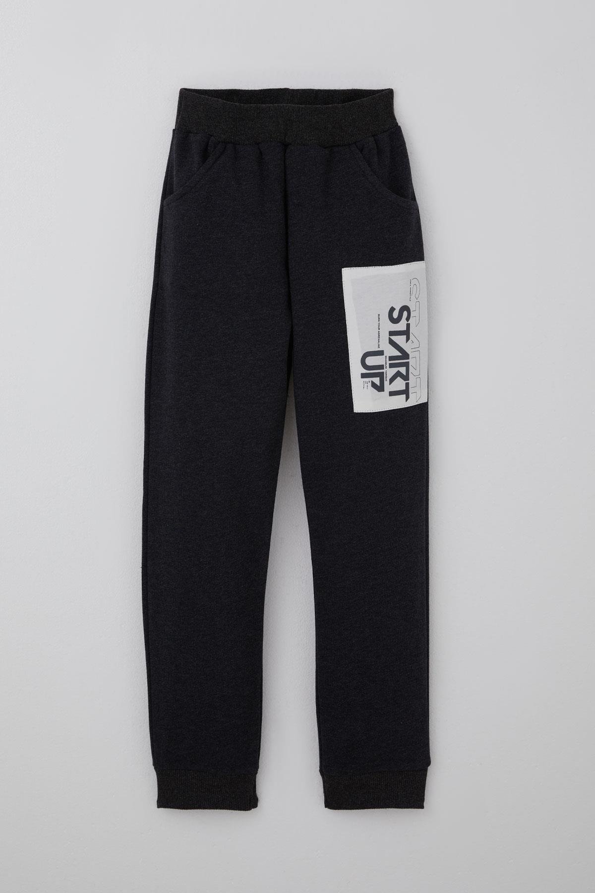 Breeze Erkek Çocuk Eşofman Takımı Yazı Baskılı Pantolonu Parça Detaylı Füme Melanj (5-10 Yaş)