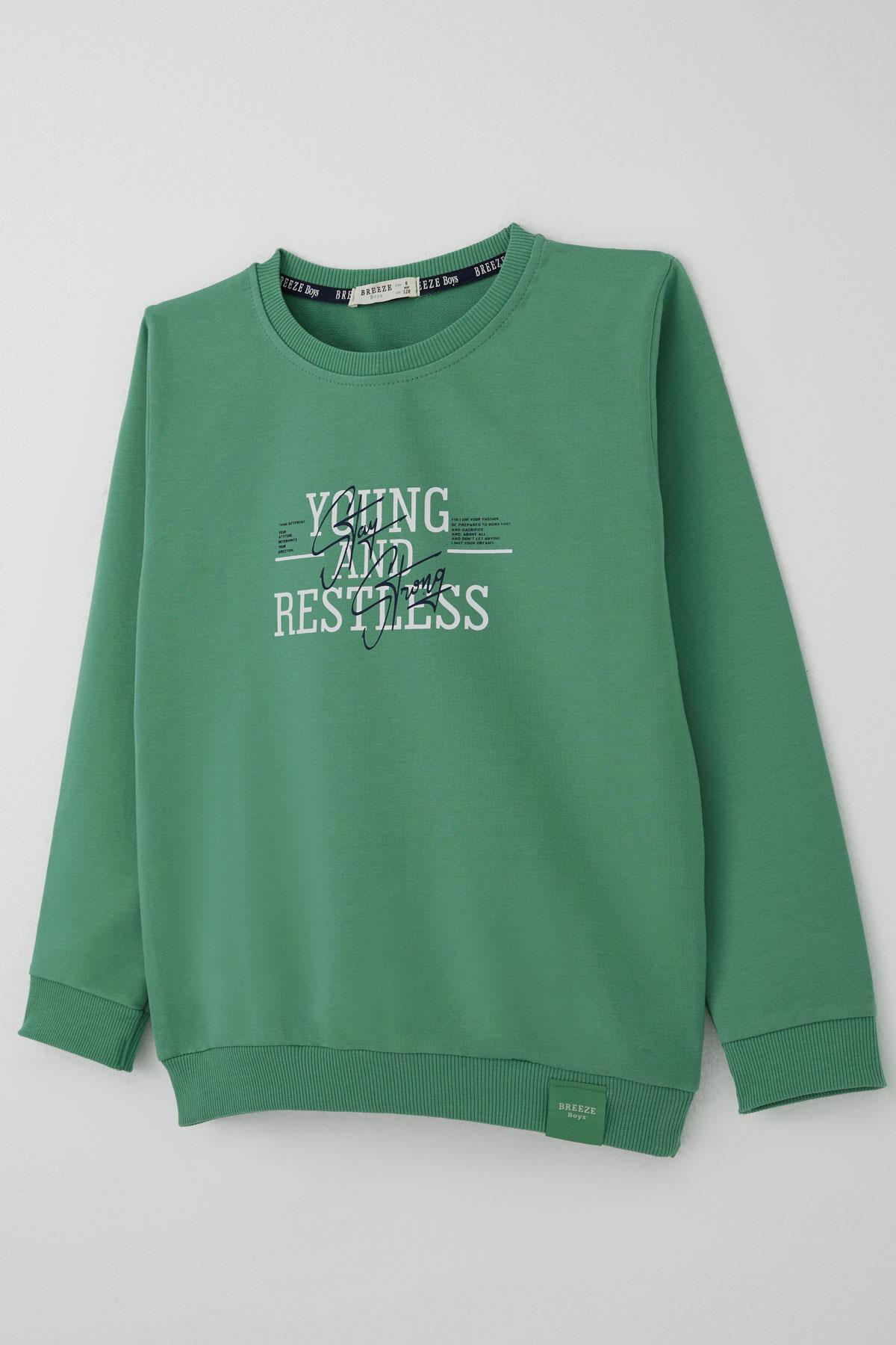 Breeze Erkek Çocuk Eşofman Takımı Yazı Baskılı Mint Yeşili (4-8 Yaş)