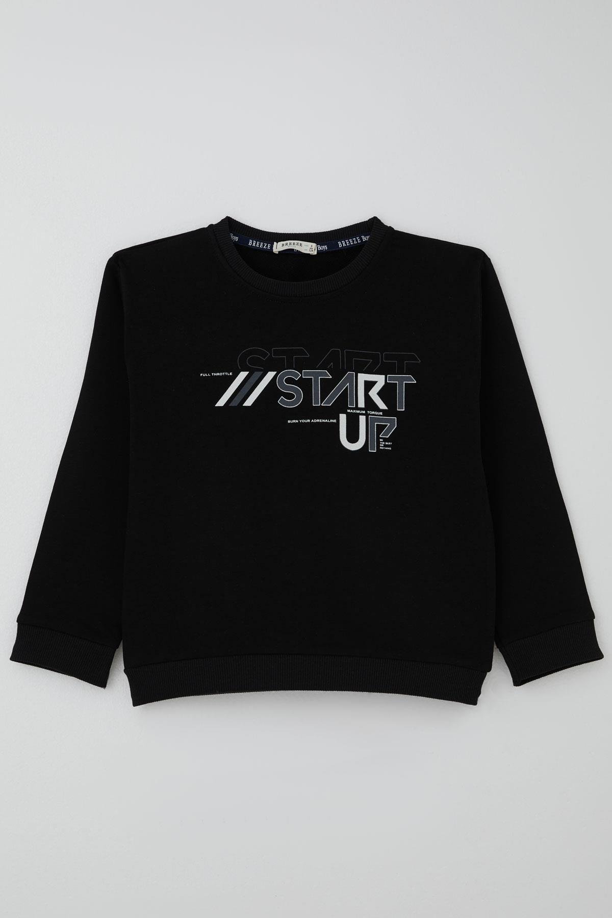 Breeze Erkek Çocuk Eşofman Takımı Yazı Baskılı Pantolunu Parça Detaylı Siyah (5-10 Yaş)