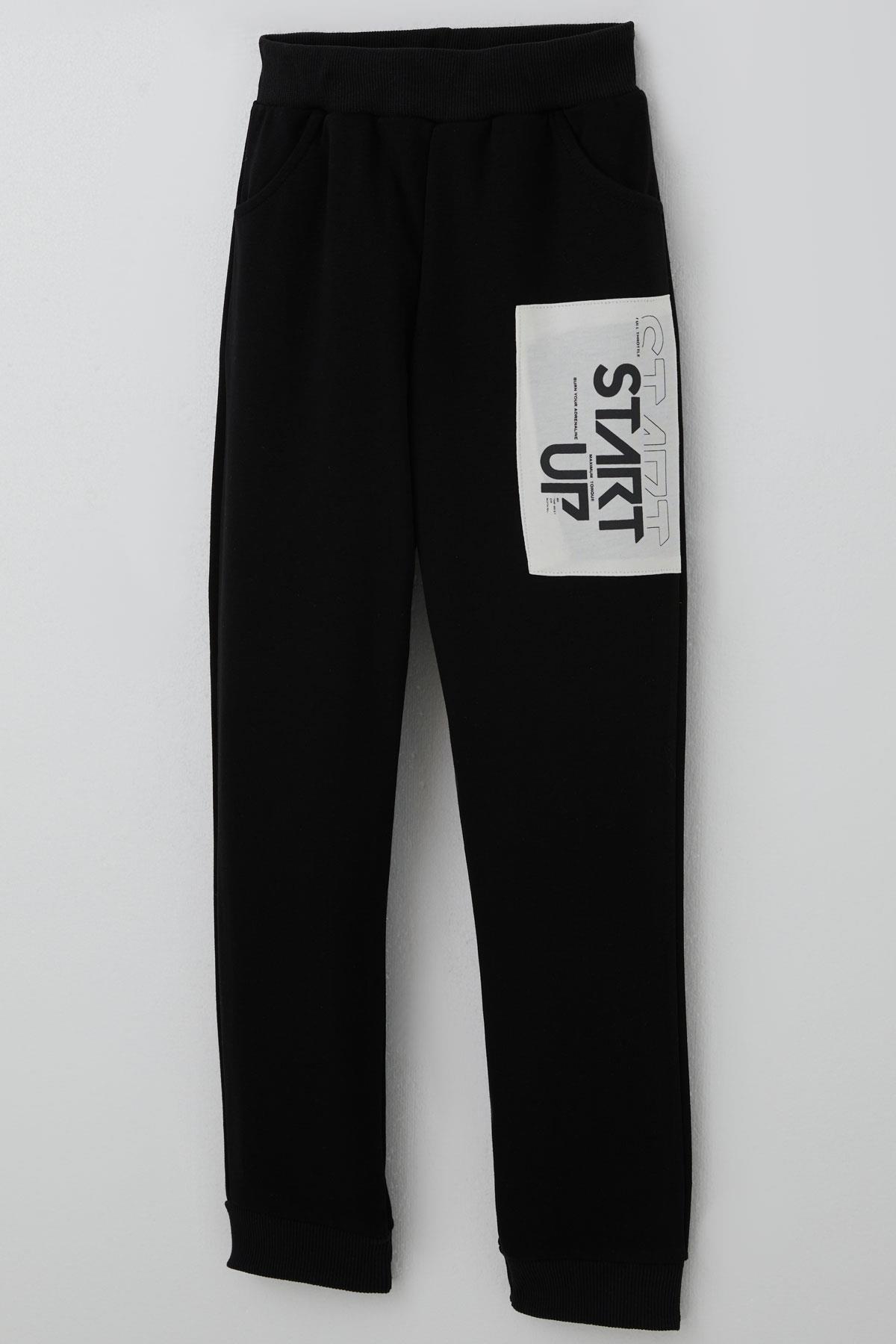 Breeze Erkek Çocuk Eşofman Takımı Yazı Baskılı Pantolunu Parça Detaylı Siyah (5-10 Yaş)