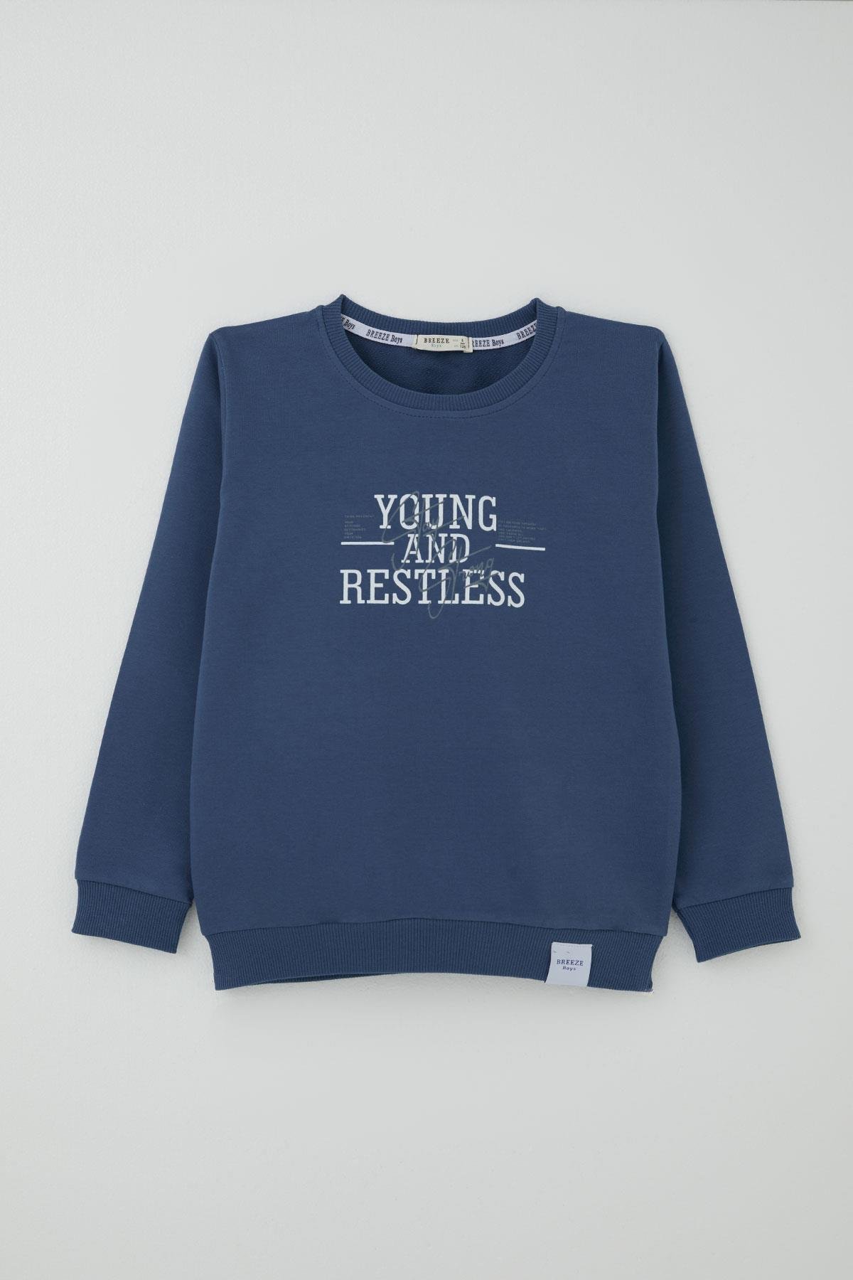 Breeze Erkek Çocuk Eşofman Takımı Yazı Baskılı İndigo (4-8 Yaş)