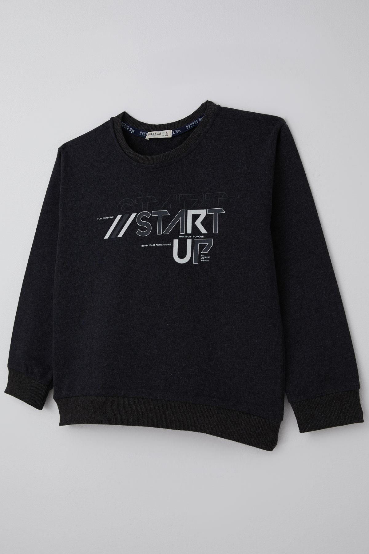 Breeze Erkek Çocuk Eşofman Takımı Yazı Baskılı Pantolonu Parça Detaylı Füme Melanj (5-10 Yaş)