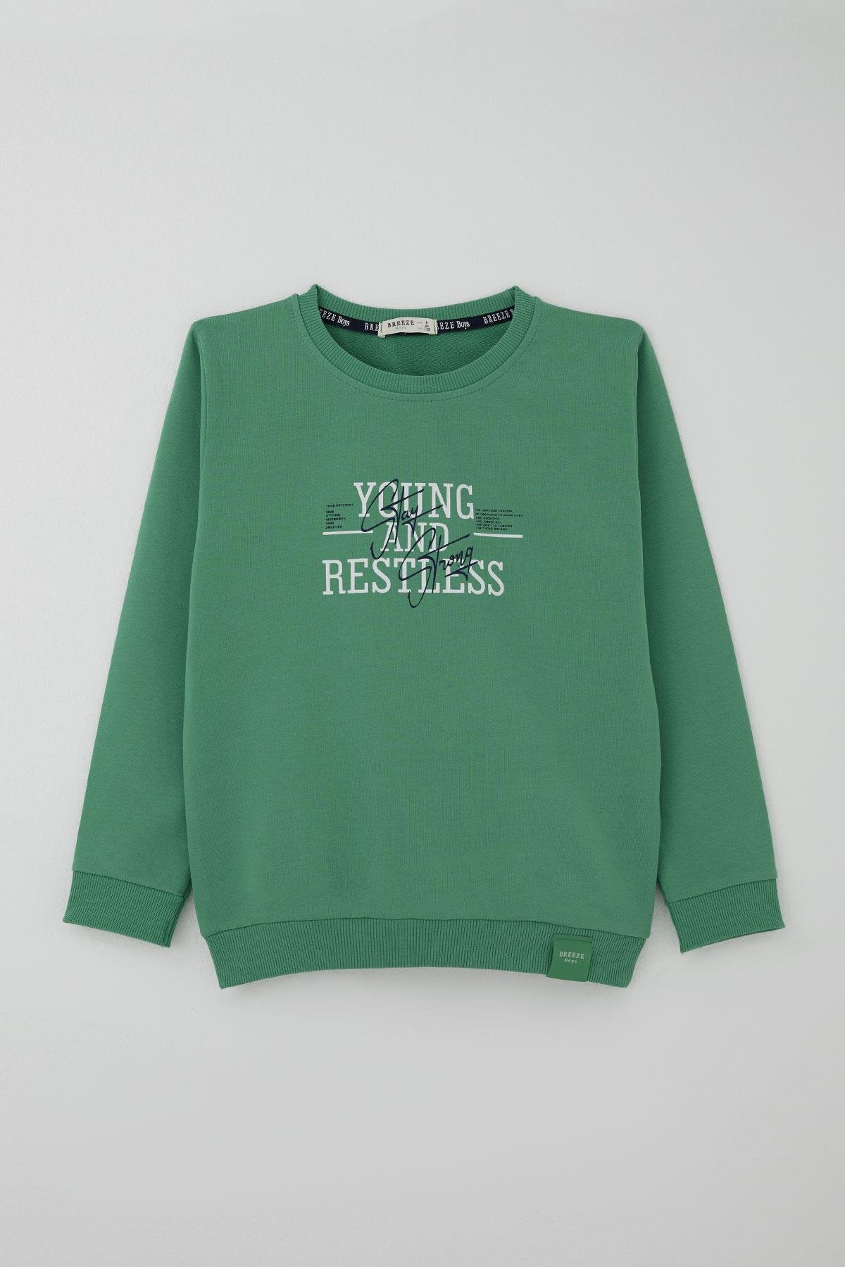 Breeze Erkek Çocuk Eşofman Takımı Yazı Baskılı Mint Yeşili (4-8 Yaş)