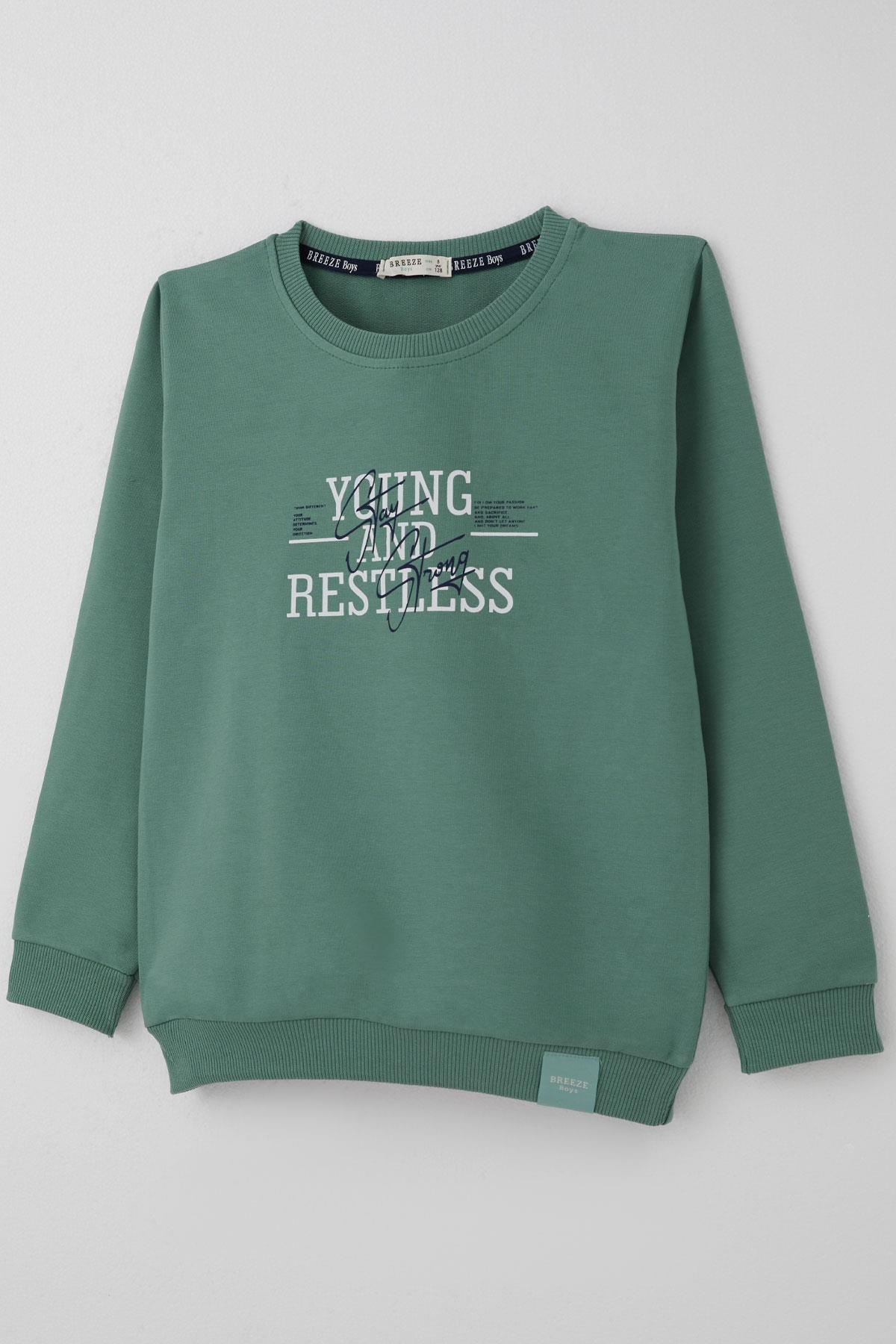 Breeze Erkek Çocuk Eşofman Takımı Yazı Baskılı Petrol Yeşili (4-8 Yaş)