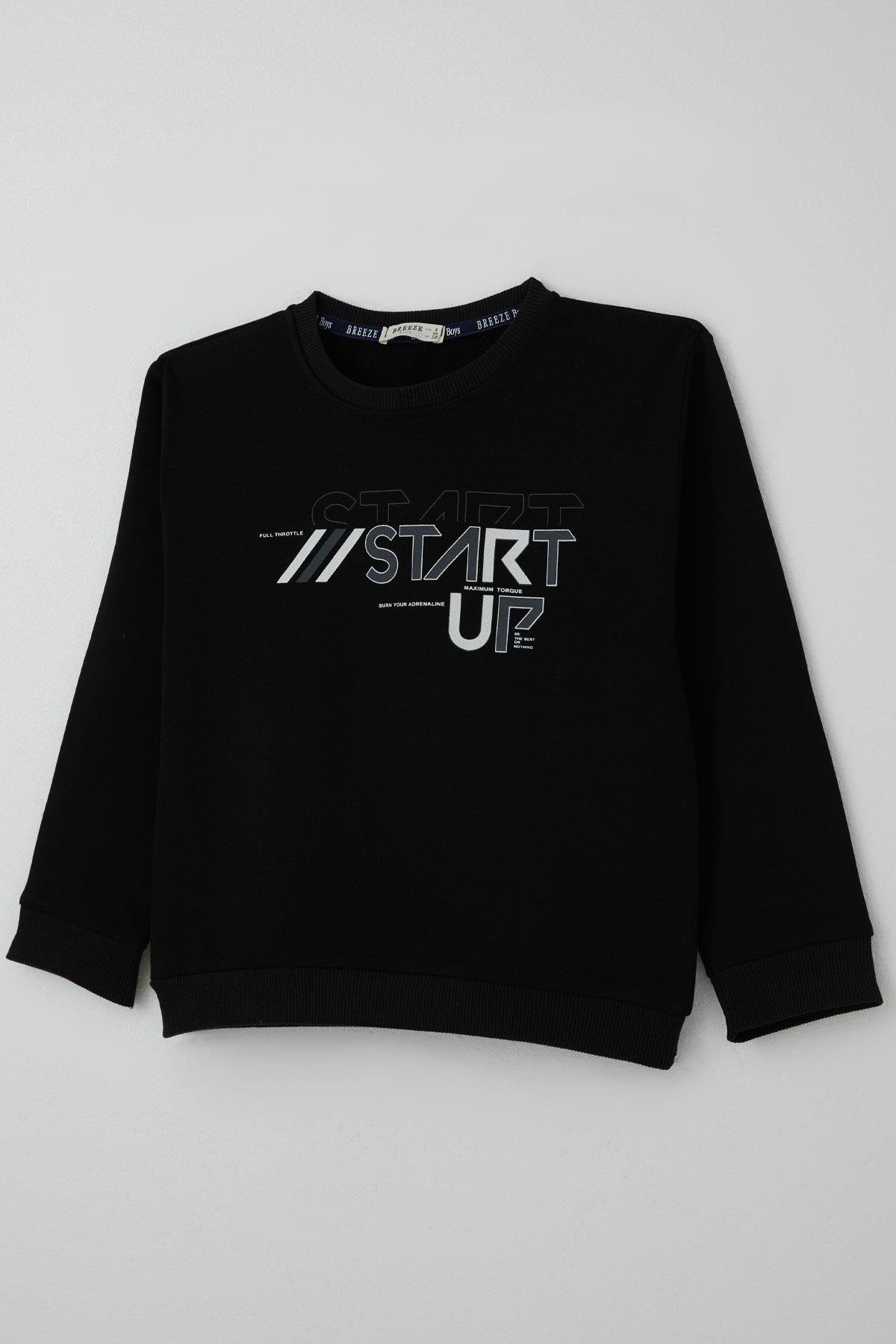 Breeze Erkek Çocuk Eşofman Takımı Yazı Baskılı Pantolunu Parça Detaylı Siyah (5-10 Yaş)