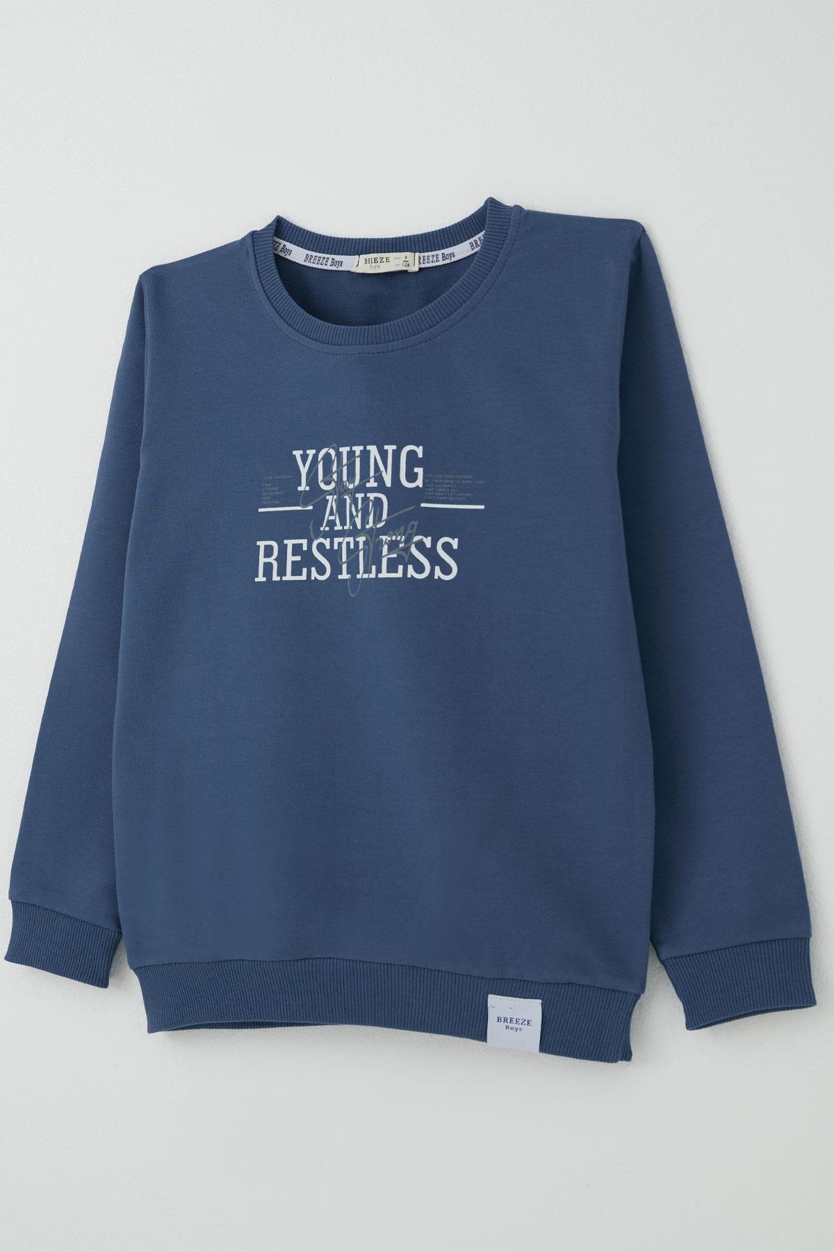 Breeze Erkek Çocuk Eşofman Takımı Yazı Baskılı İndigo (4-8 Yaş)