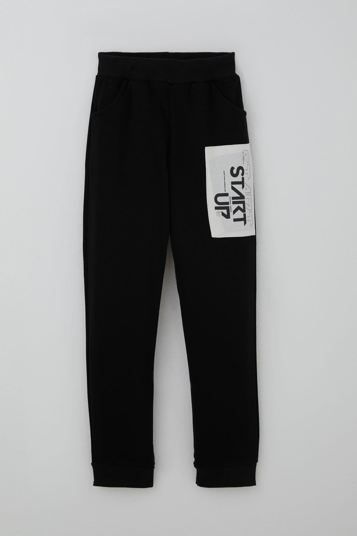 Breeze Erkek Çocuk Eşofman Takımı Yazı Baskılı Pantolunu Parça Detaylı Siyah (5-10 Yaş)