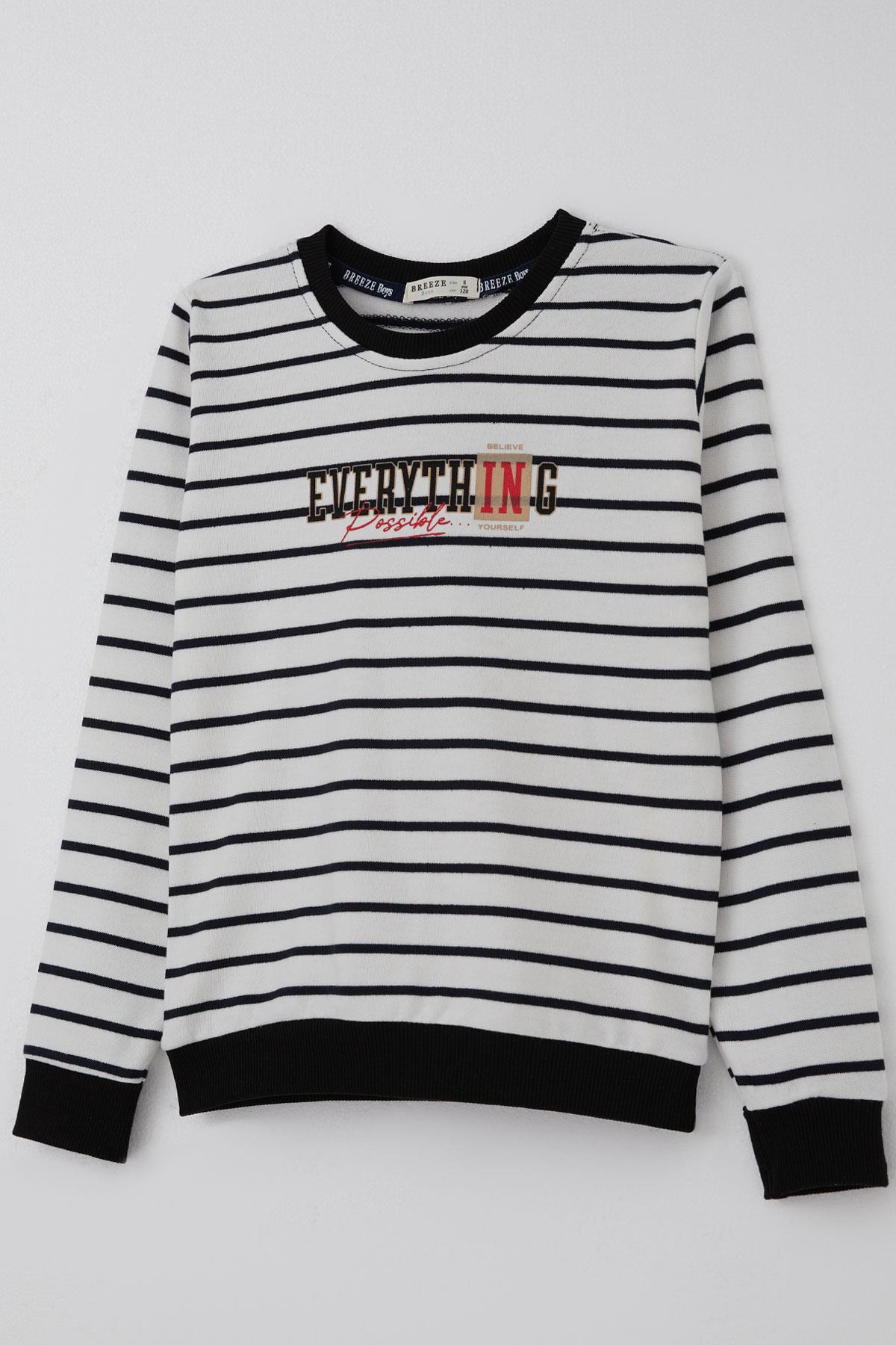 Breeze Erkek Çocuk Eşofman Takımı Yazı Baskılı Çizgili Beyaz (4-8 Yaş)