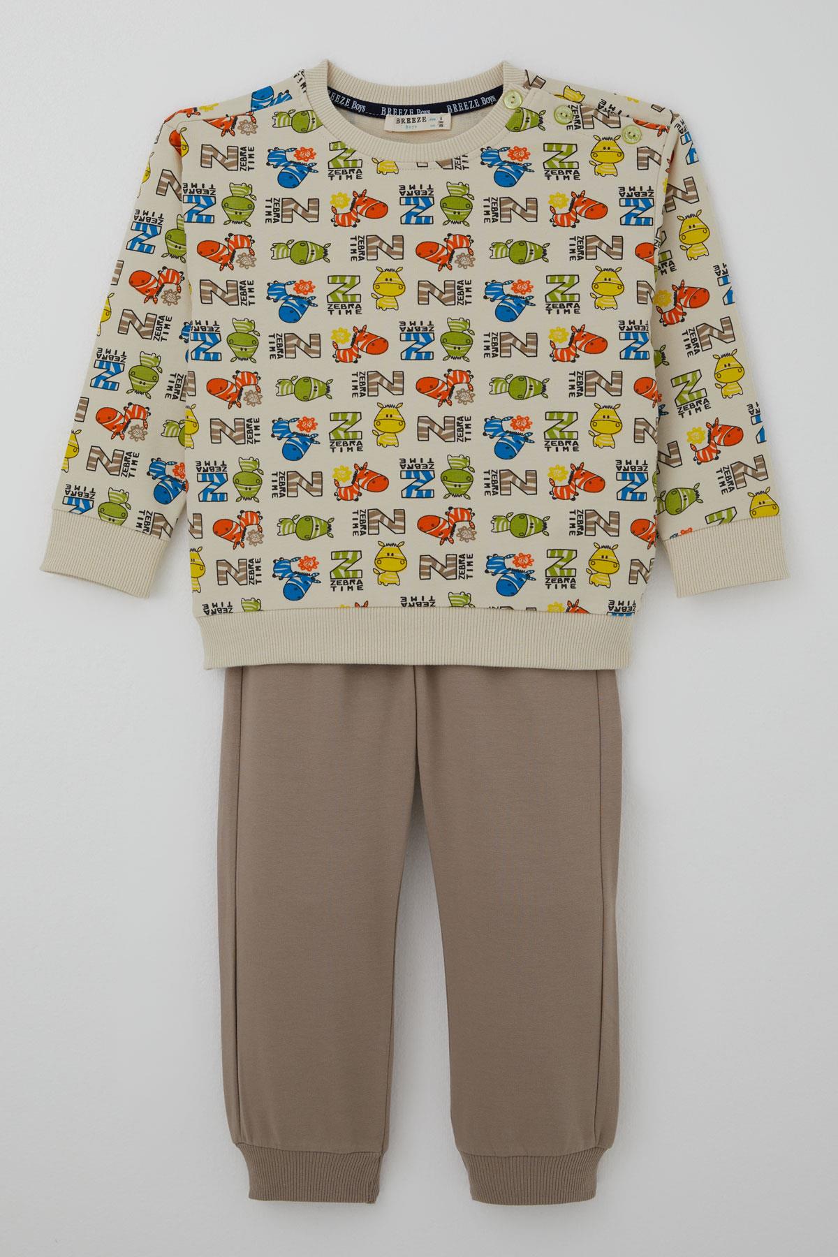 Breeze Erkek Çocuk Eşofman Takımı Zebra Macerası Krem (1-4 Yaş)