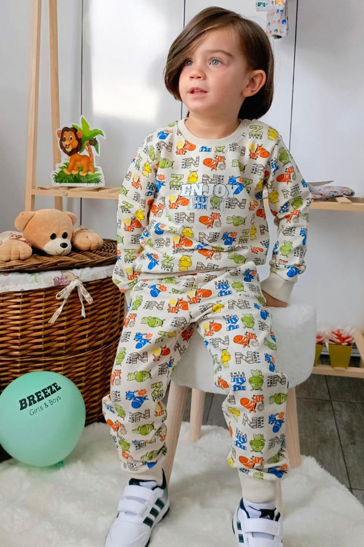 Breeze Erkek Çocuk Eşofman Takımı Zebra Macerası Krem (1.5-3 Yaş)