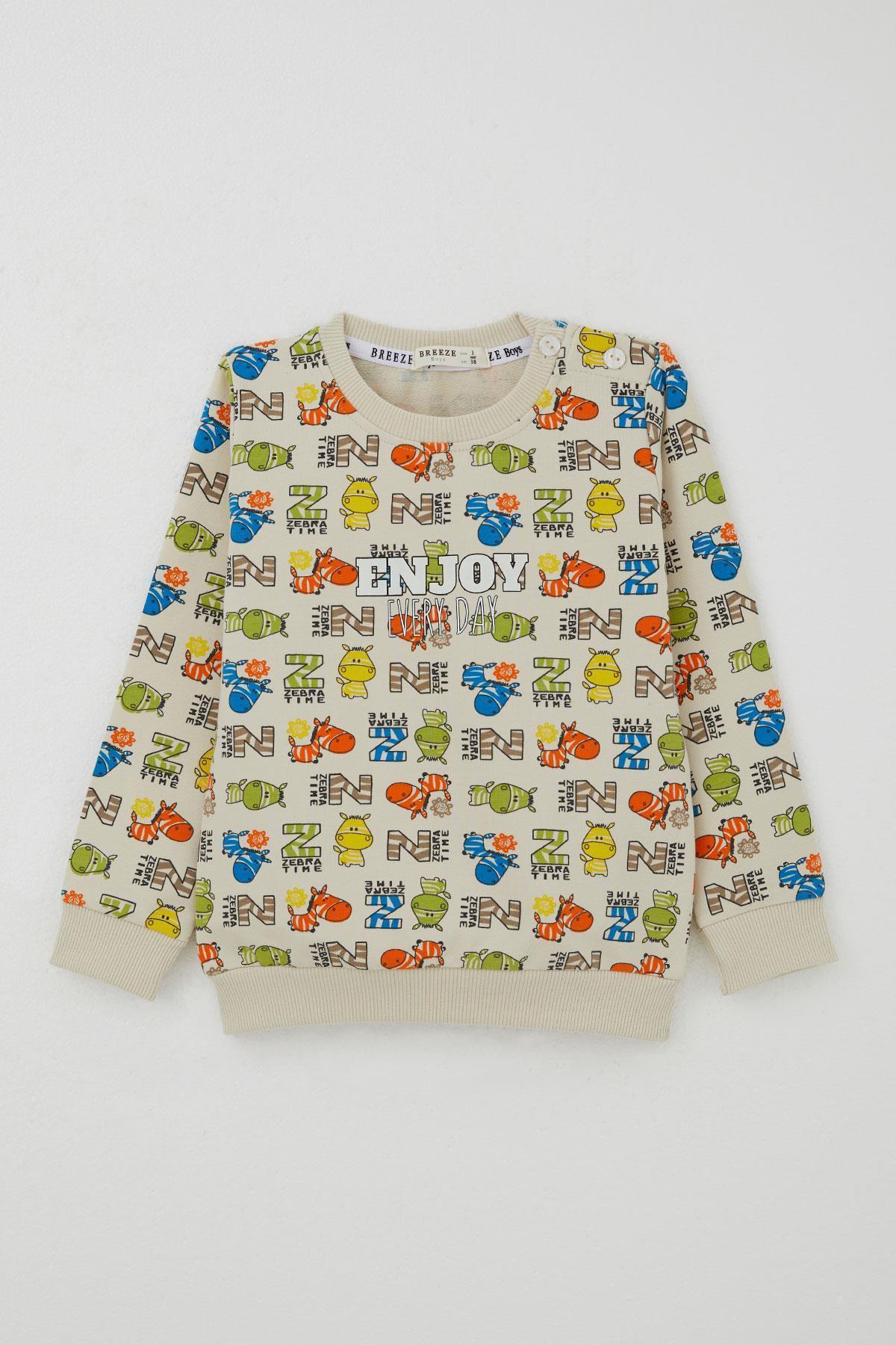 Breeze Erkek Çocuk Eşofman Takımı Zebra Macerası Krem (1.5-3 Yaş)
