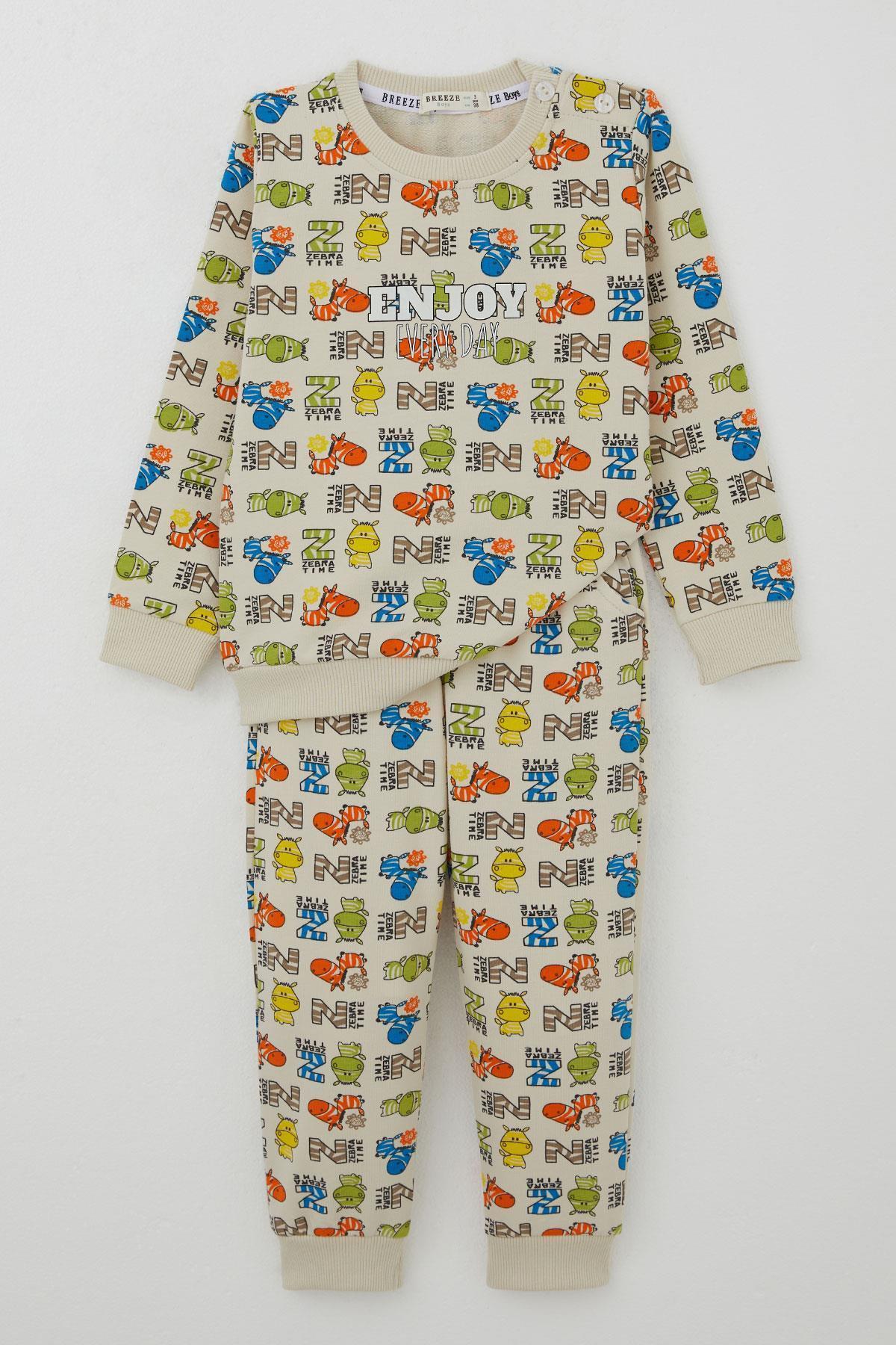 Breeze Erkek Çocuk Eşofman Takımı Zebra Macerası Krem (1.5-3 Yaş)