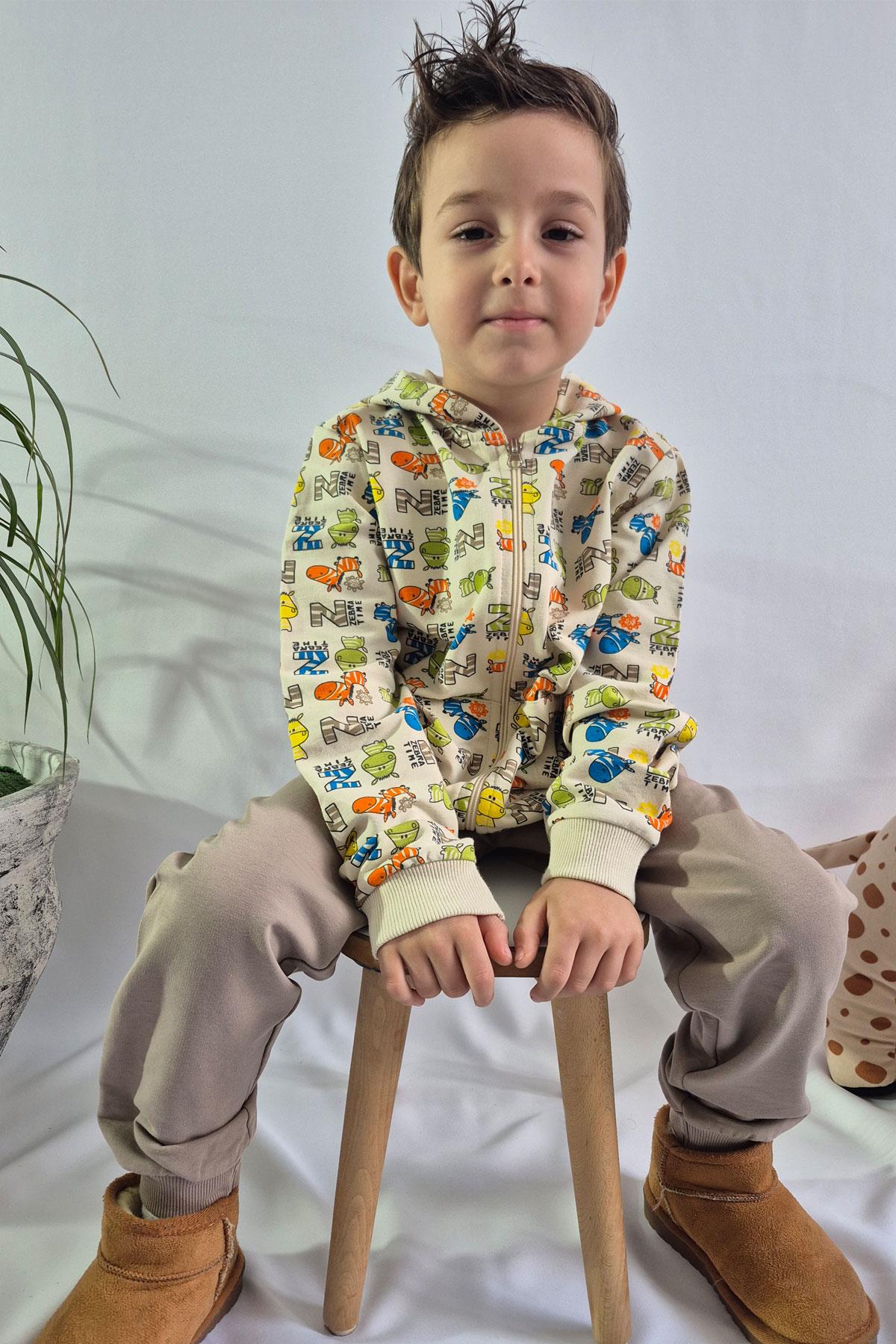 Breeze Erkek Çocuk Eşofman Takımı Zebra Macerası Krem (1.5-5 Yaş)