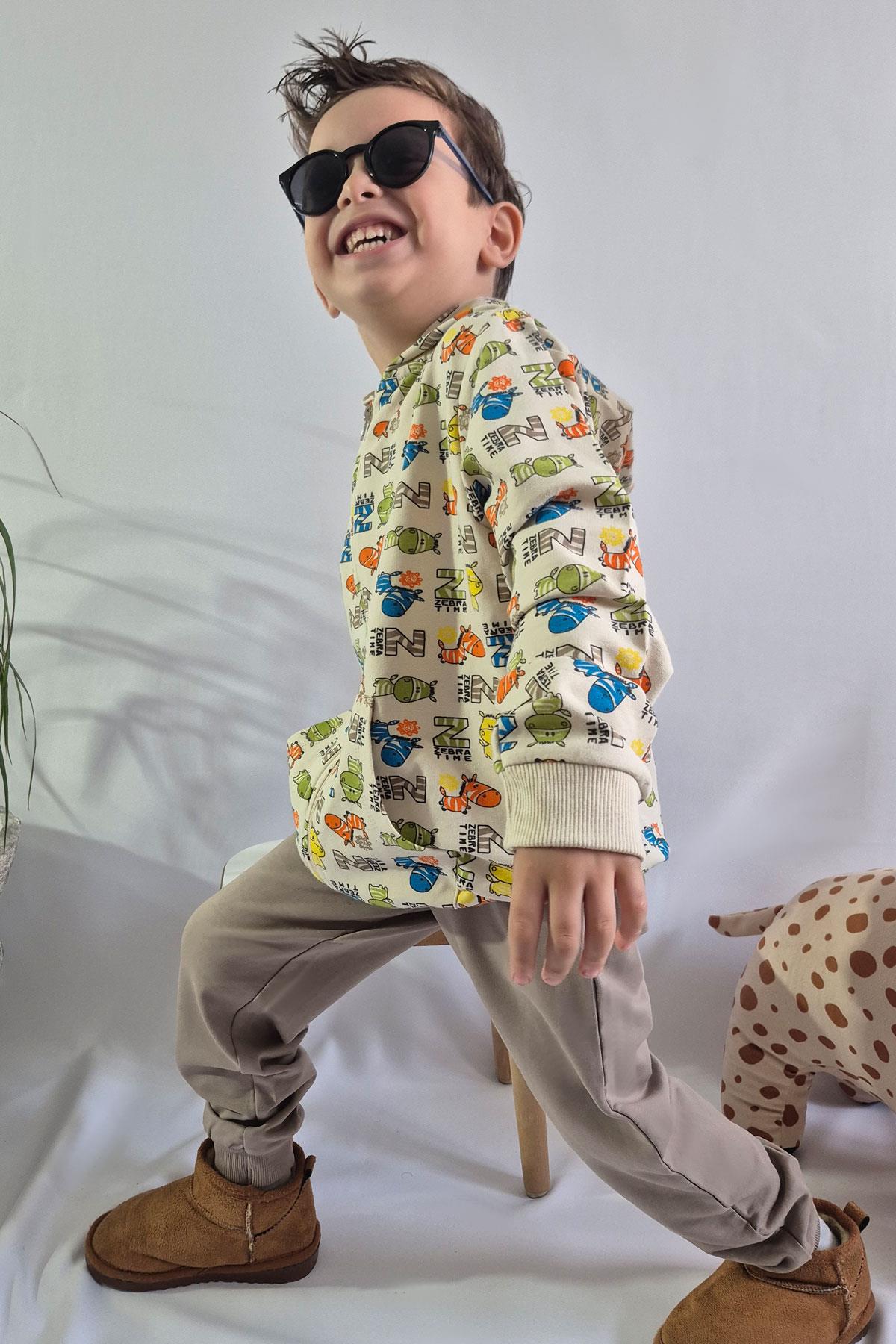 Breeze Erkek Çocuk Eşofman Takımı Zebra Macerası Krem (1.5-5 Yaş)