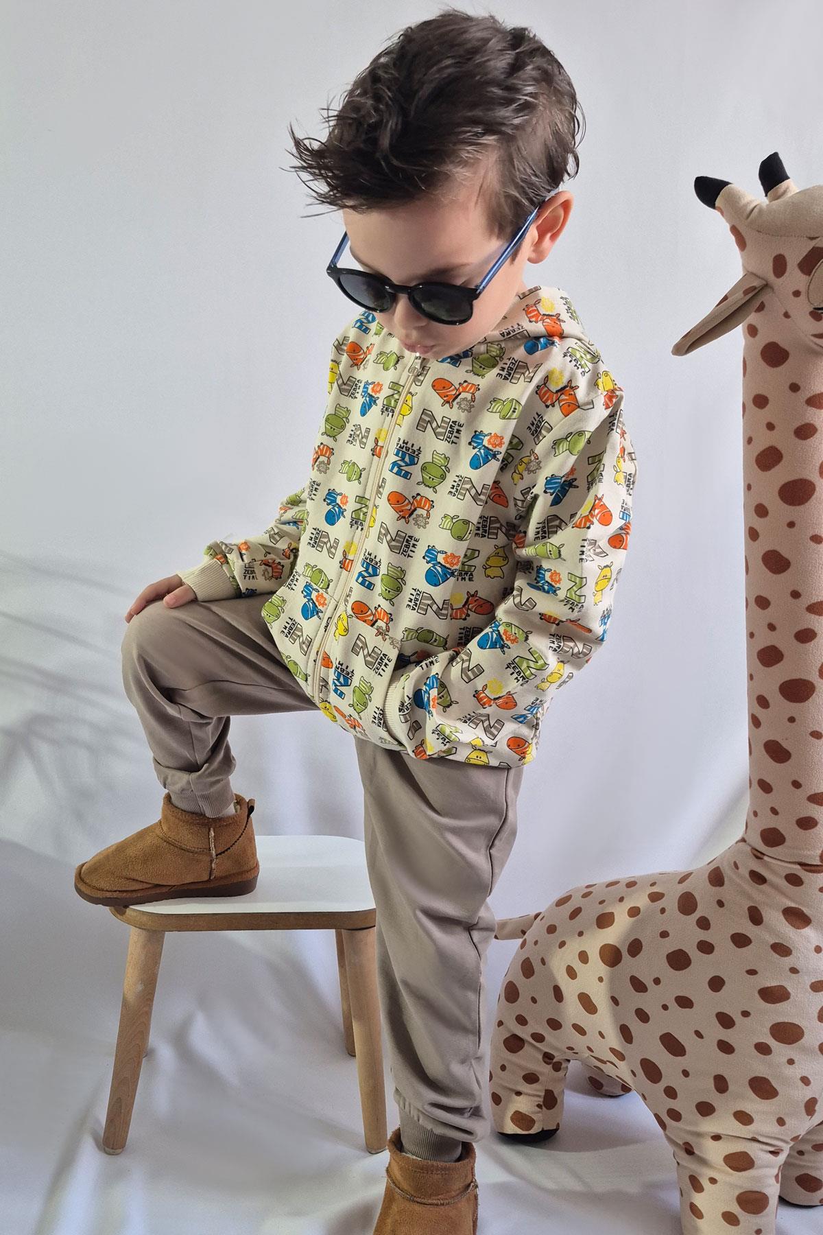Breeze Erkek Çocuk Eşofman Takımı Zebra Macerası Krem (1.5-5 Yaş)