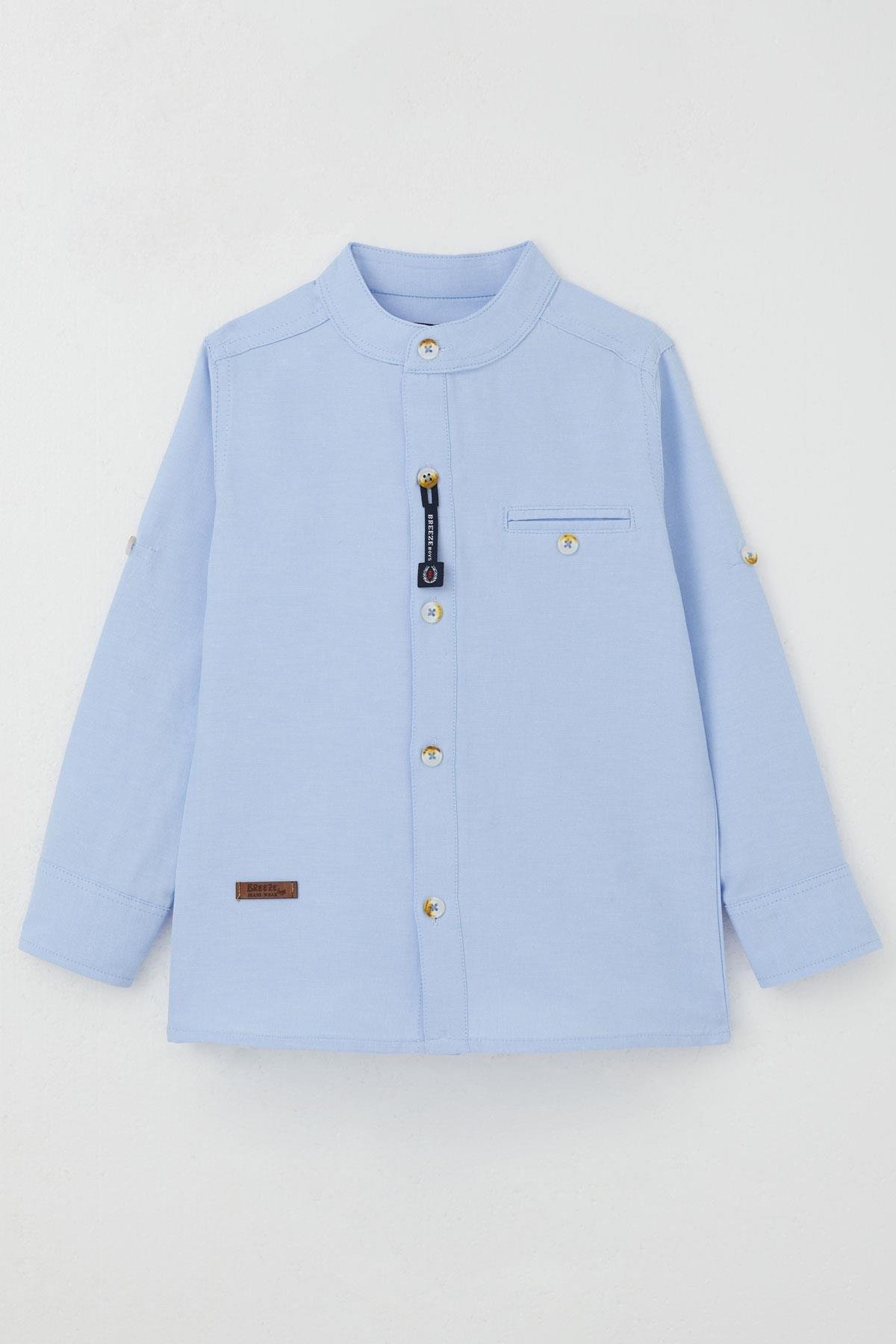 Breeze Erkek Çocuk Gömlek Armalı Düğmeli Açık Mavi (3-7 Yaş)