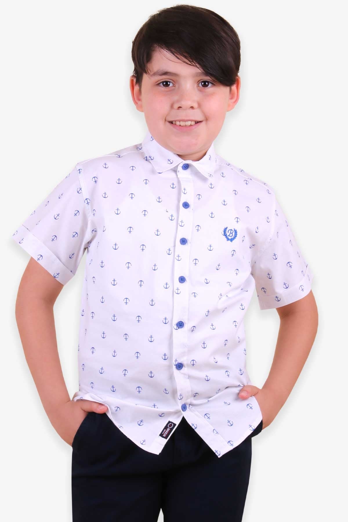 Breeze Erkek Çocuk Gömlek Çapa Desenli Mavi (8-12 Yaş)