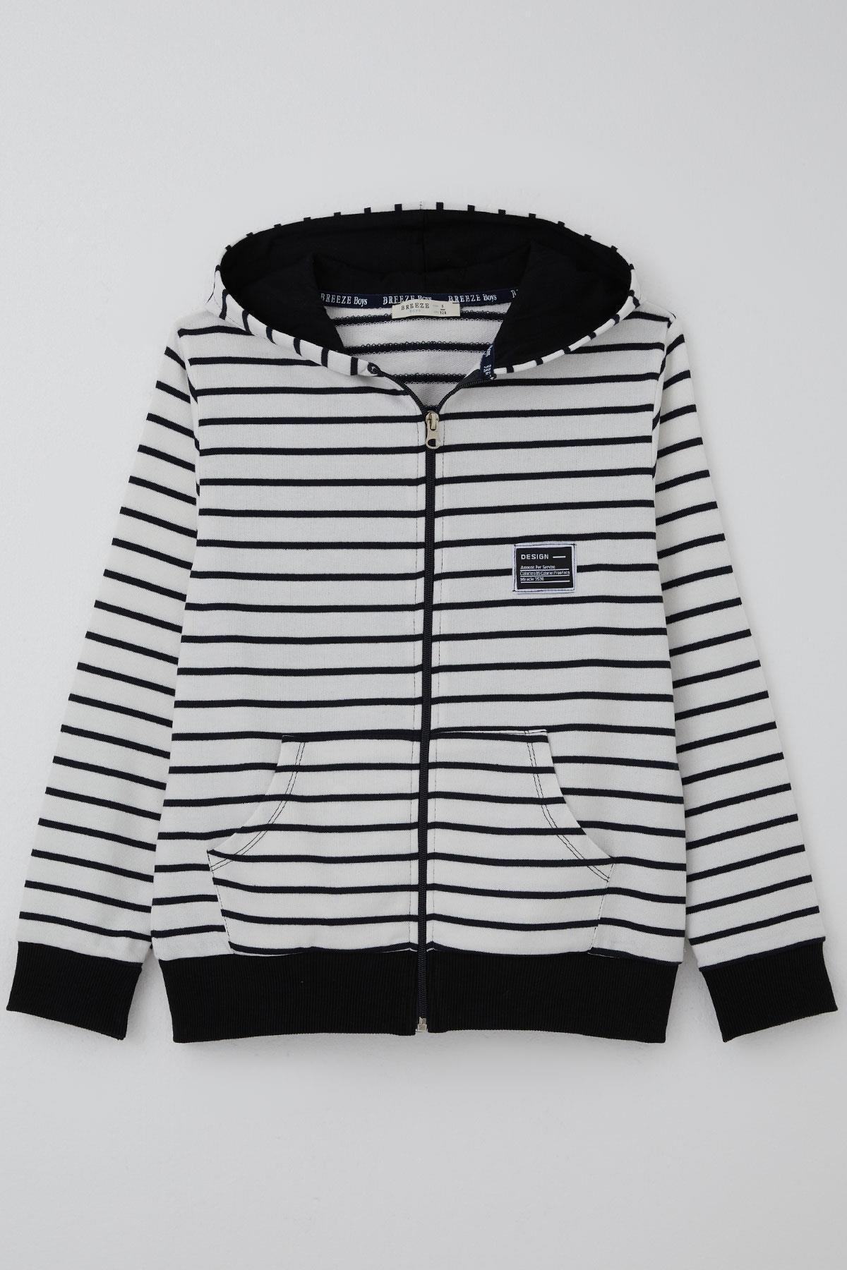 Breeze Erkek Çocuk Hırka Arma Detaylı Fermuarlı Kapüşonlu Beyaz (4-8 Yaş)