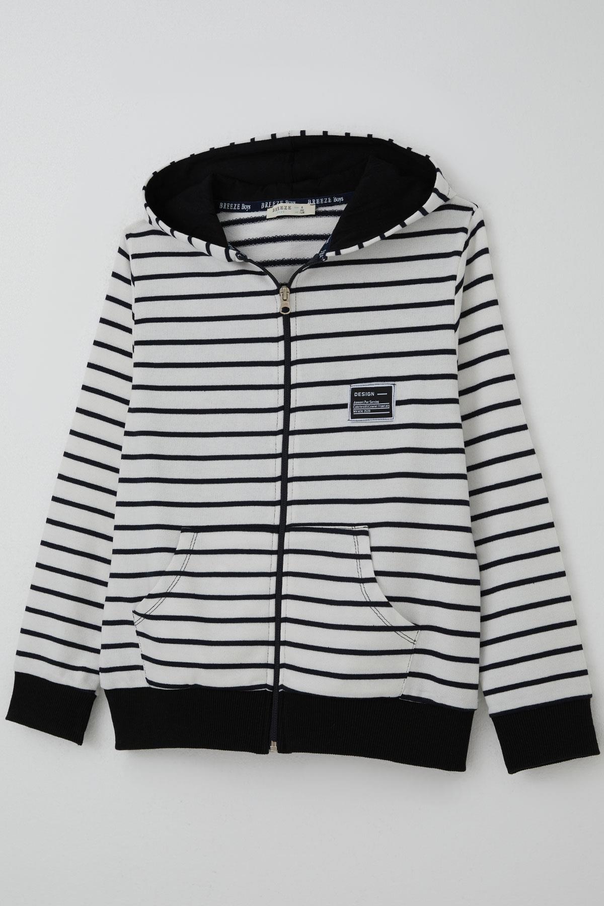 Breeze Erkek Çocuk Hırka Arma Detaylı Fermuarlı Kapüşonlu Beyaz (4-8 Yaş)