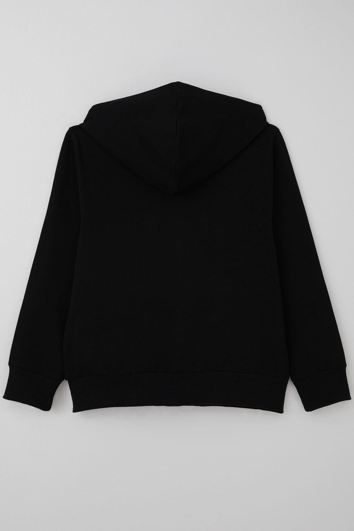 Breeze Erkek Çocuk Hırka Basic Kapüşonlu Fermuarlı Siyah (6-10 Yaş)