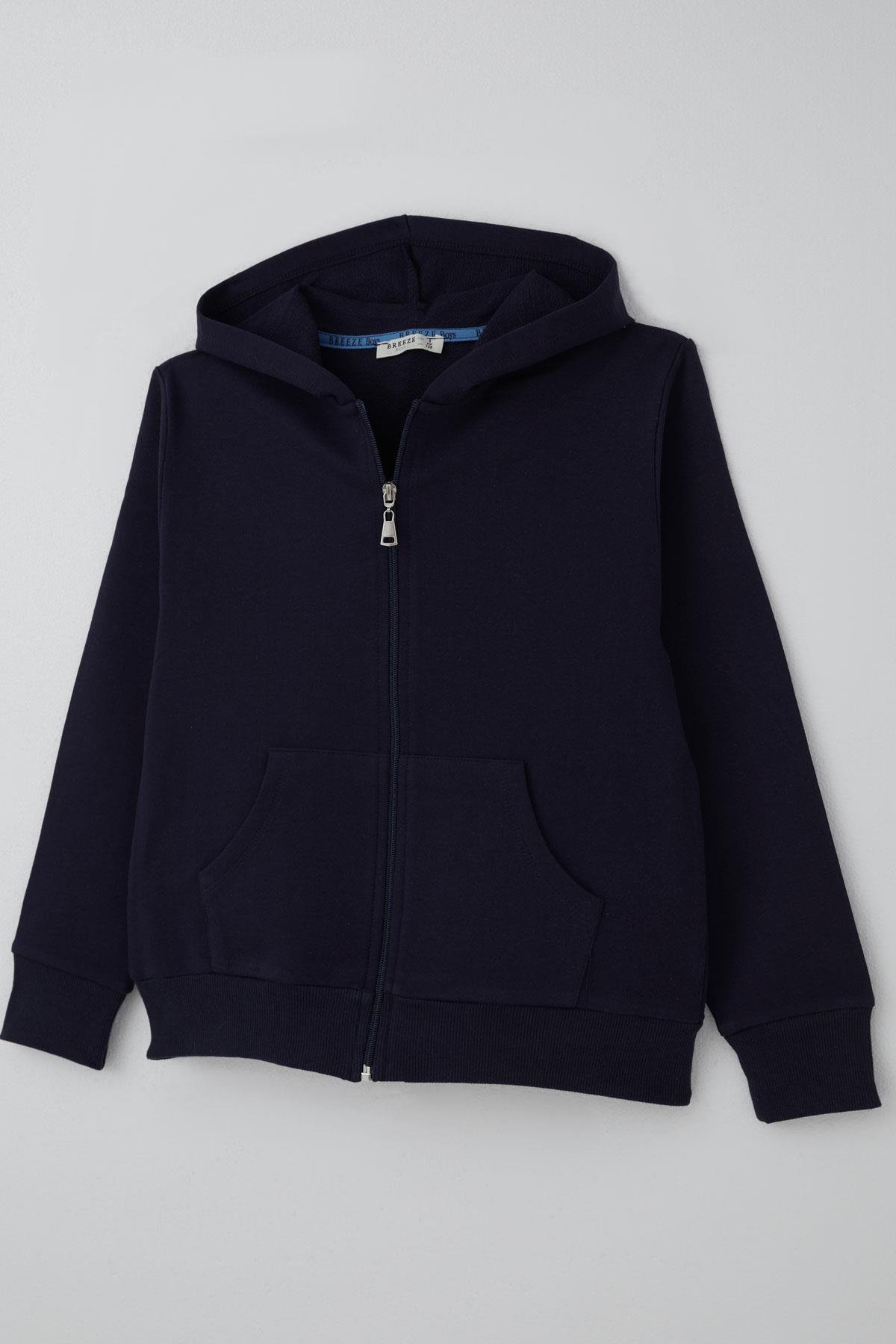 Breeze Erkek Çocuk Hırka Basic Kapüşonlu Fermuarlı Lacivert (6-10 Yaş)