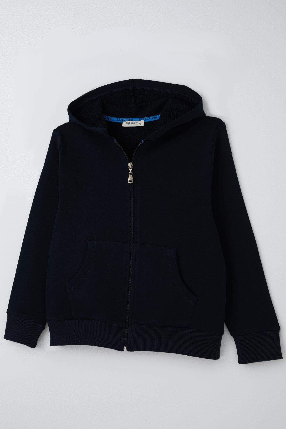 Breeze Erkek Çocuk Hırka Basic Kapüşonlu Fermuarlı Lacivert (6-10 Yaş)
