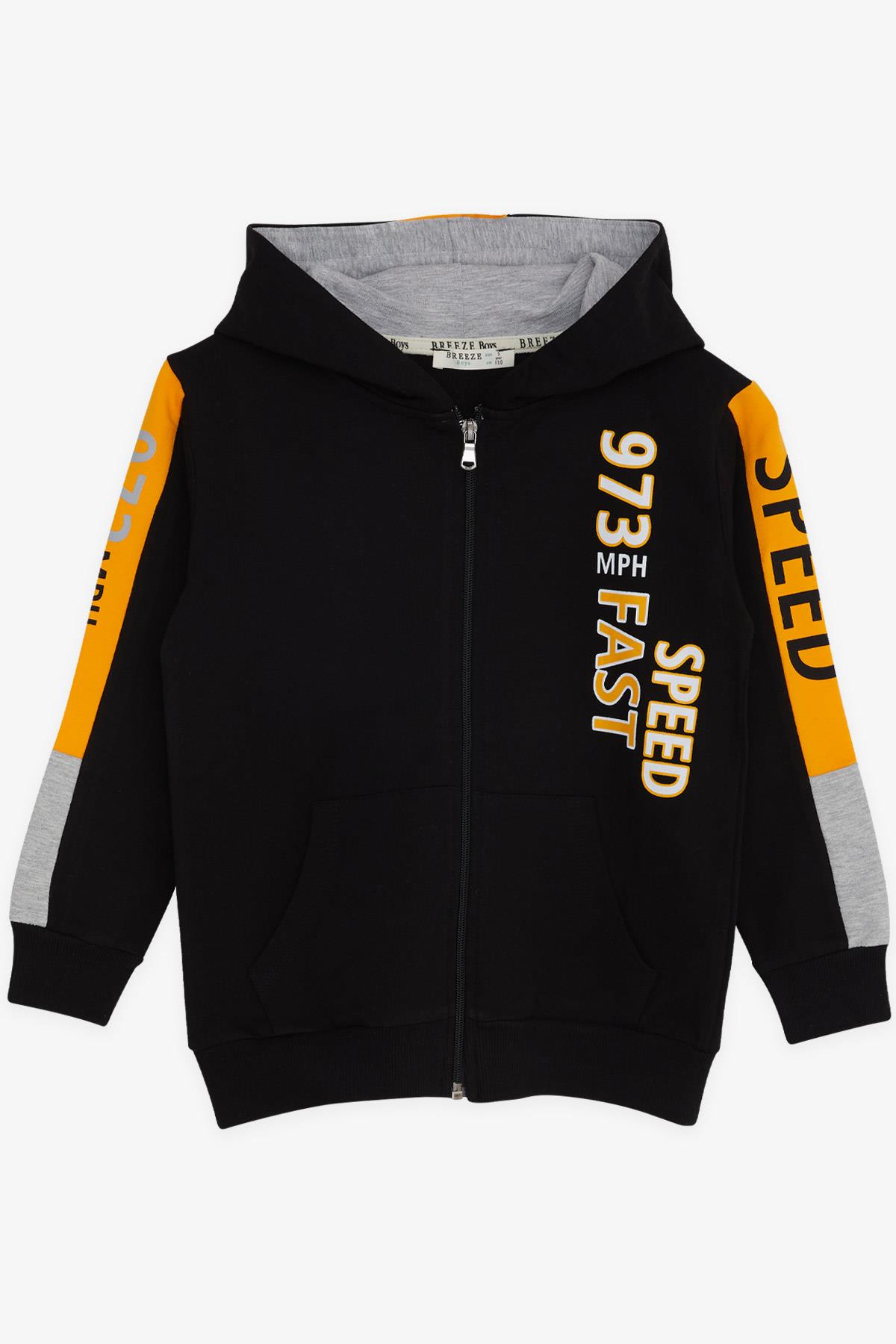 Breeze Erkek Çocuk Hirka Baskili Kapüsonlu Siyah (4-8 Yaş)