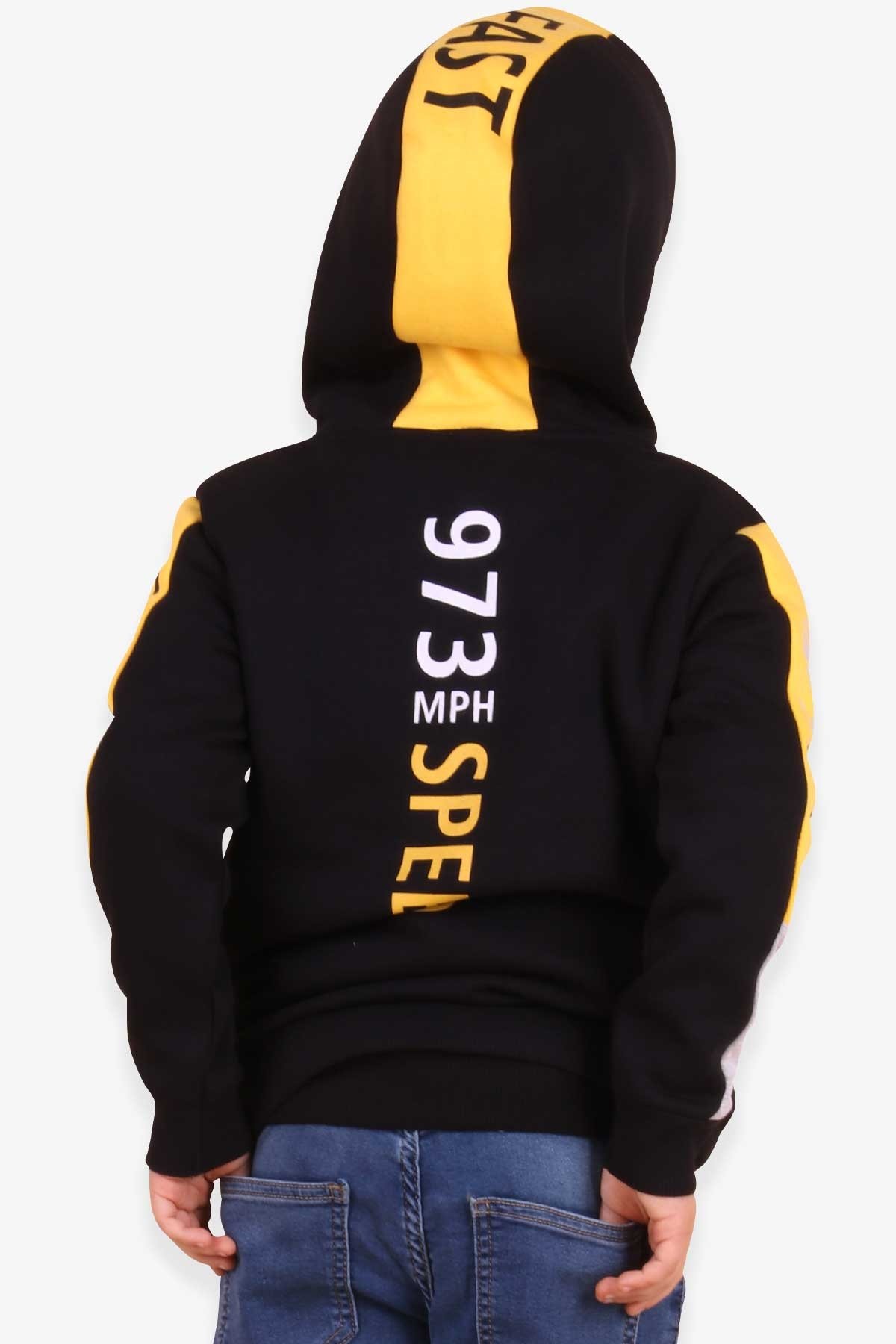 Breeze Erkek Çocuk Hırka Baskılı Kapüşonlu Siyah (4-8 Yaş)