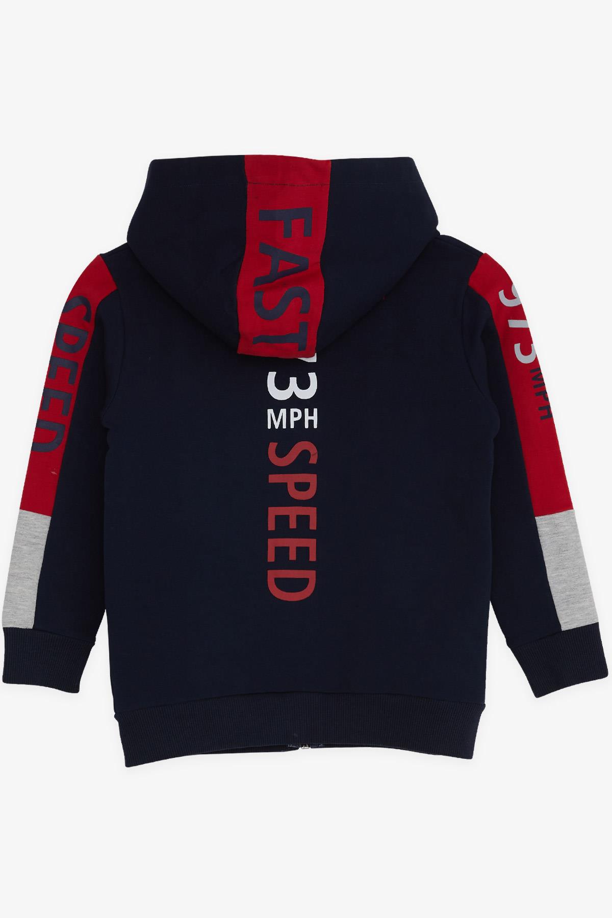 Breeze Erkek Çocuk Hırka Baskılı Kapüşonlu Lacivert (4-8 Yaş)