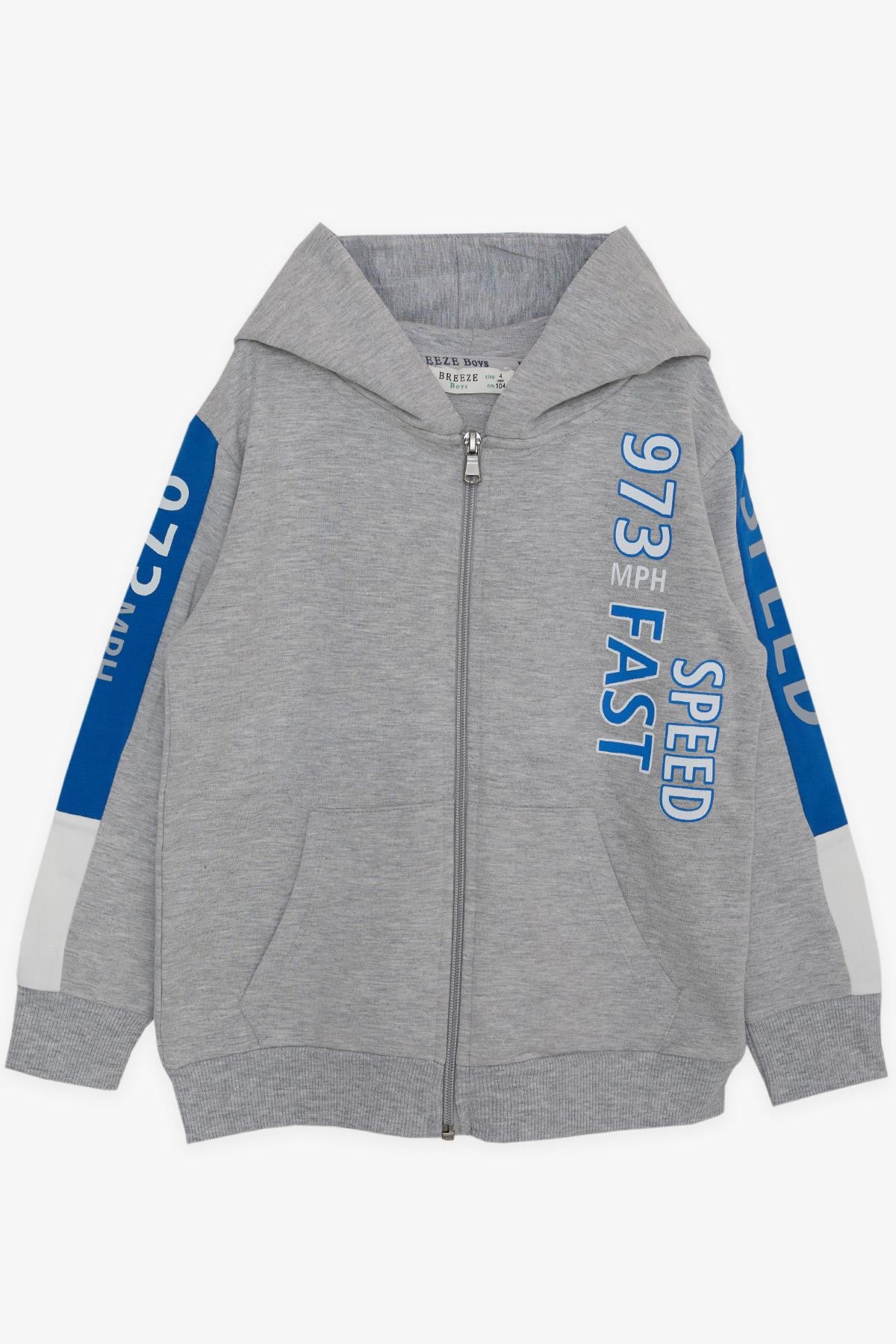 Breeze Erkek Çocuk Hırka Baskılı Kapüşonlu Gri Melanj (4-5 Yaş)