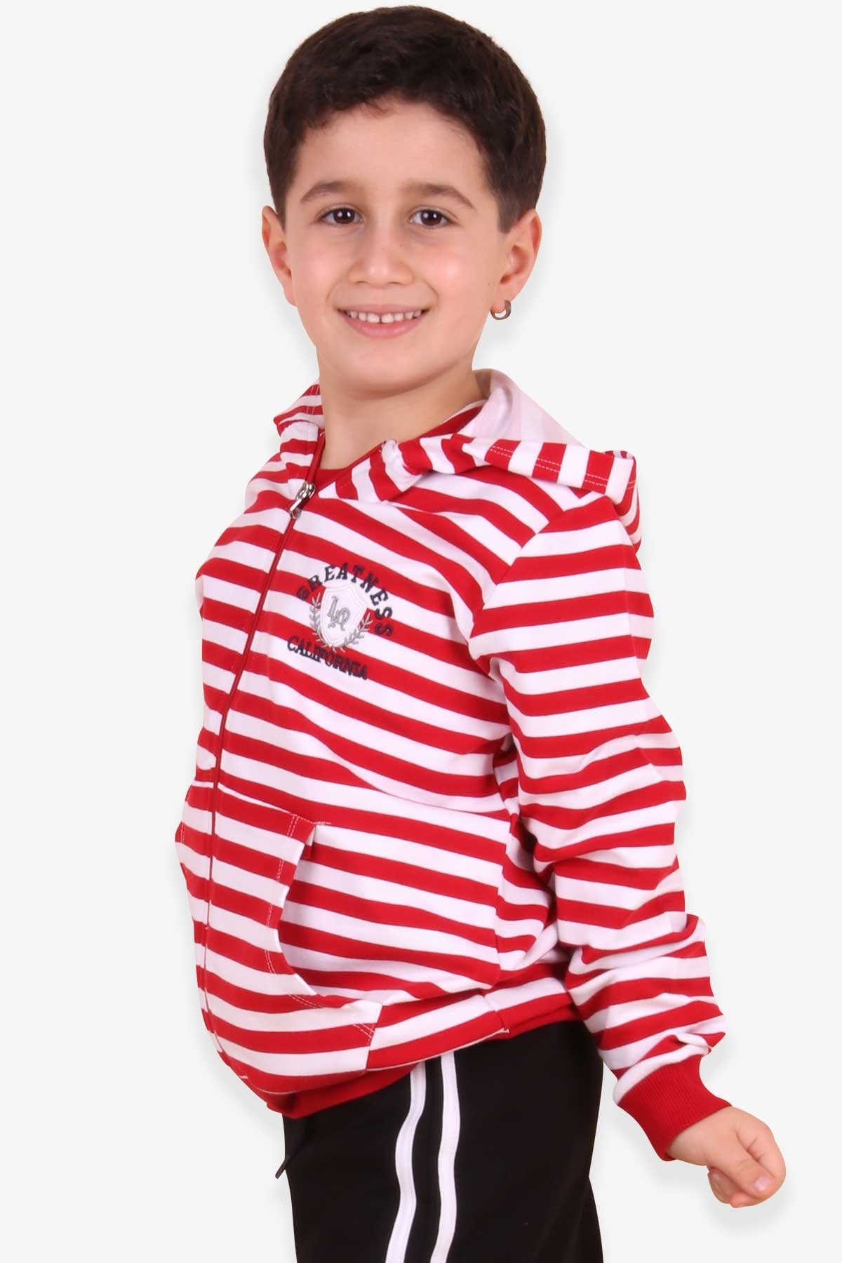 Breeze Erkek Çocuk Hırka Çizgili Desenli Kırmızı (3 Yaş)