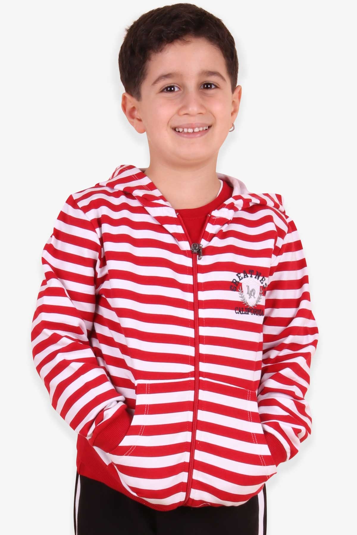 Breeze Erkek Çocuk Hırka Çizgili Desenli Kırmızı (3 Yaş)