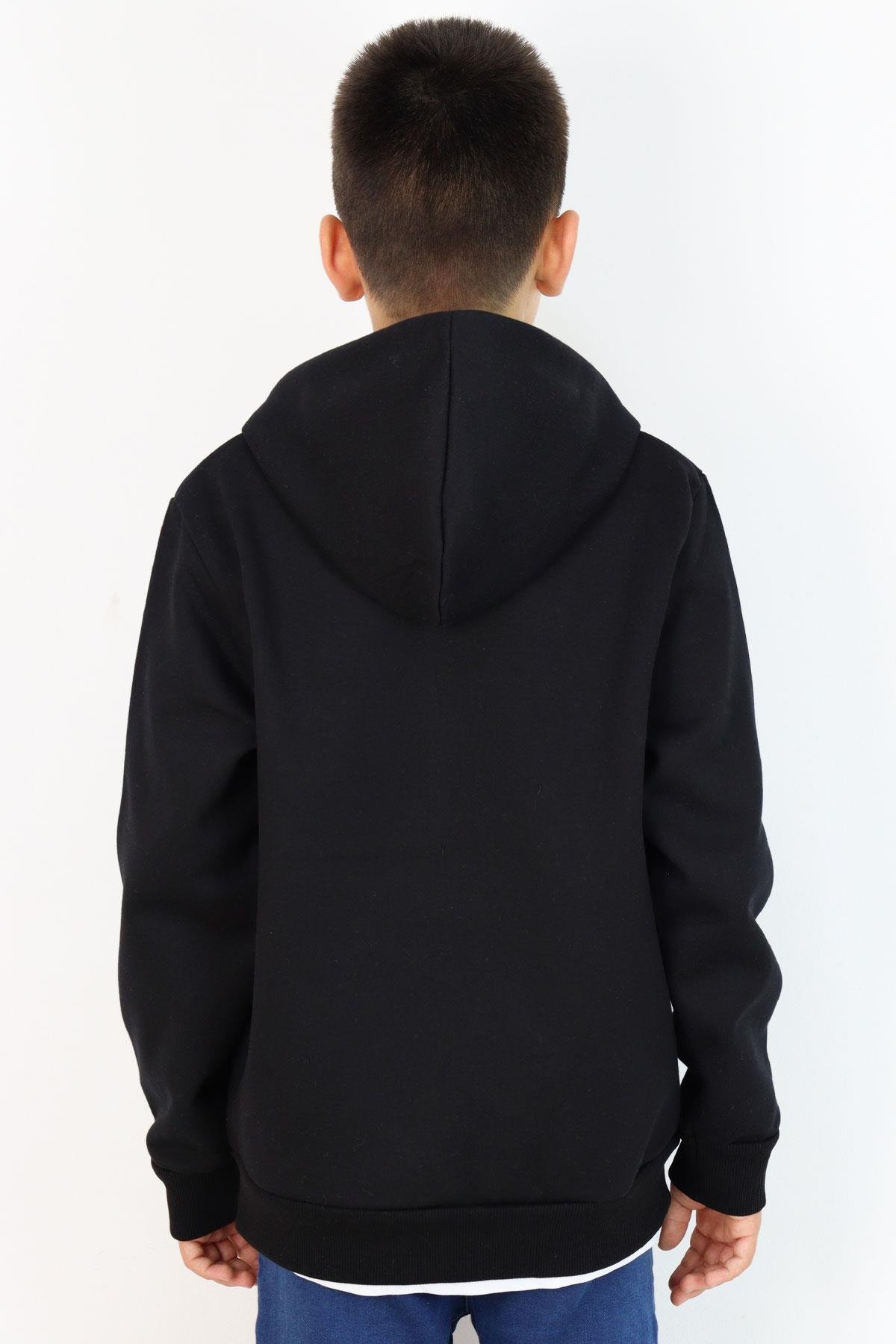 Breeze Erkek Çocuk Hırka Değişken Arma Baskılı Fermuarlı Cepli Siyah (8-14 Yaş)